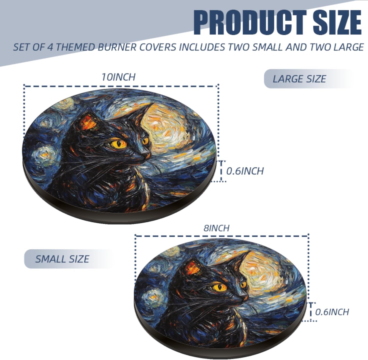 Electric Stove Burner Covers Set of 4 for Range Accessories, Black Cat In The Style Of Van Gogh'S Starry Night Gas Metal Cover for Expanding Counter Space Stovetop Decor