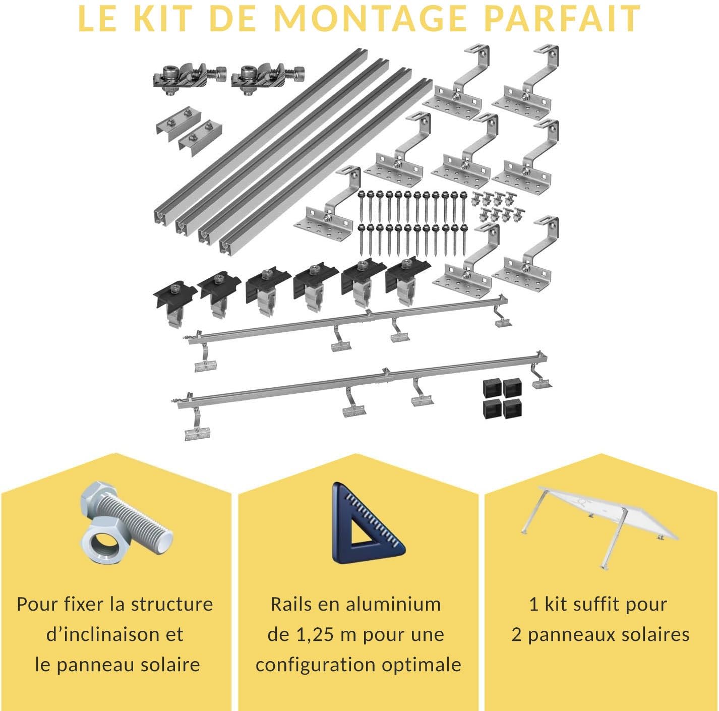 Support solaire pour toit en tuiles | Kit de montage pour 2 panneaux I Lot de crochets de toit en acier inoxydable 3 fois fixés. Pinces de rail de montage en aluminium