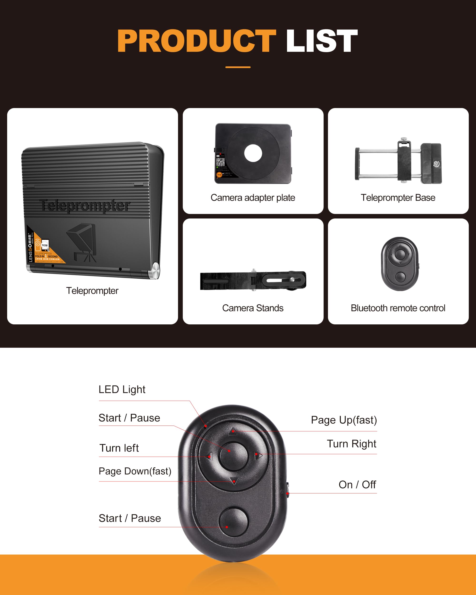 LENSGO 10''Mini Teleprompter für Kameras, APP Kompatibel mit iOS/Android für Interview/Online-Unterricht/Vlogger/Live Streaming Prompter Unterstützung 24-35MM Weitwinkelobjektiv Schießen (for Camera)
