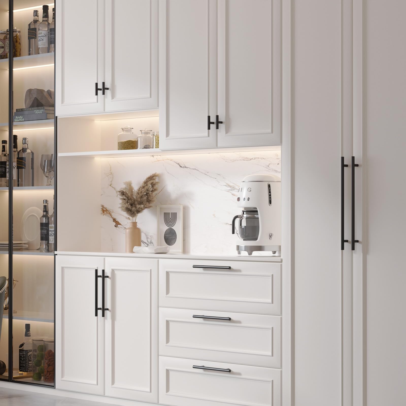 Tiradores Cocina Modernos Tiradores Muebles HauSun 15 Unidades - 128mm Negro Acero Inoxidable, Con Tornillos Herrajes Decoracion Hogar