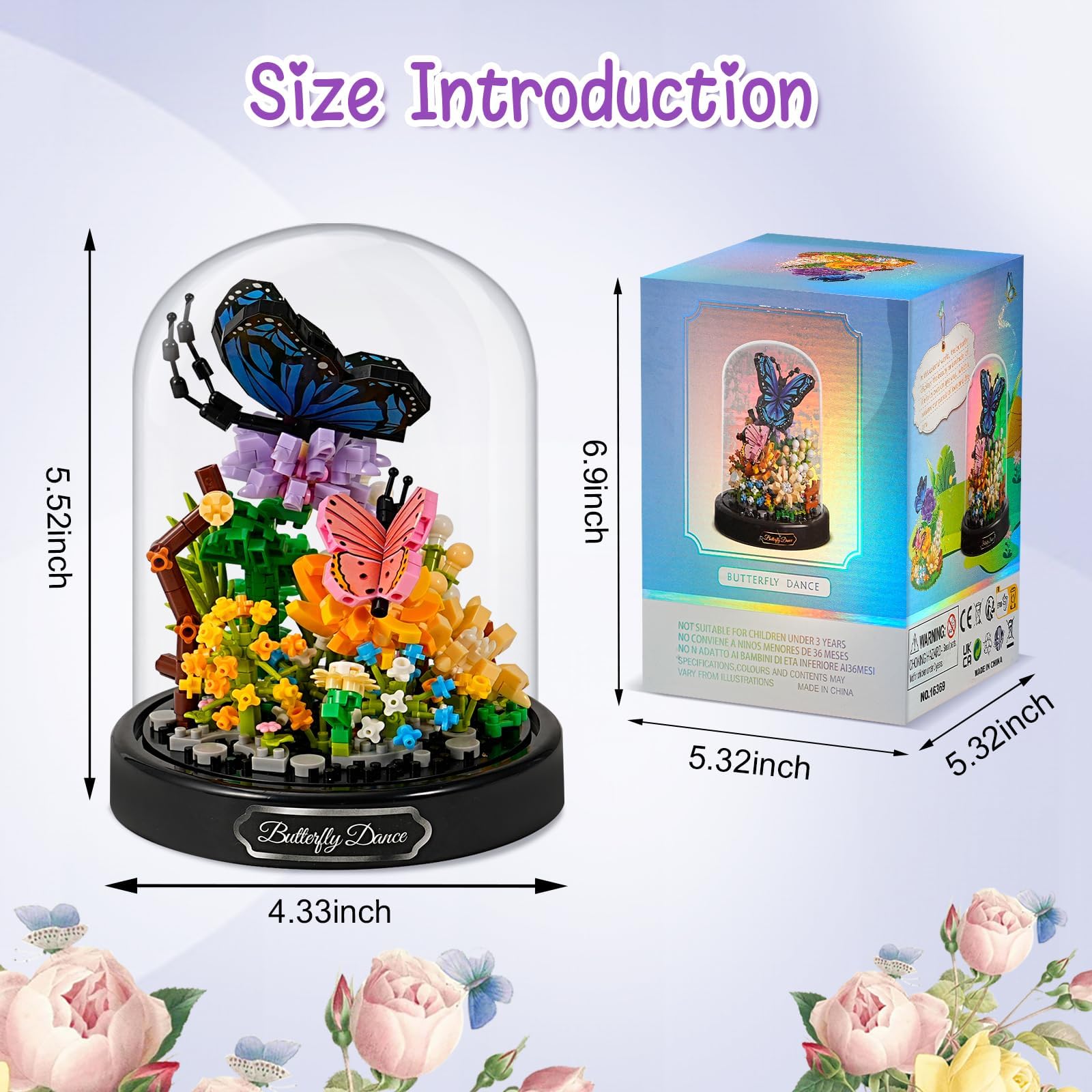 Mini Animals Flower Building Set, 588 Pcs Butterflies Bees Flowers Animals Building Blocks with Transparent Cover - Image 3