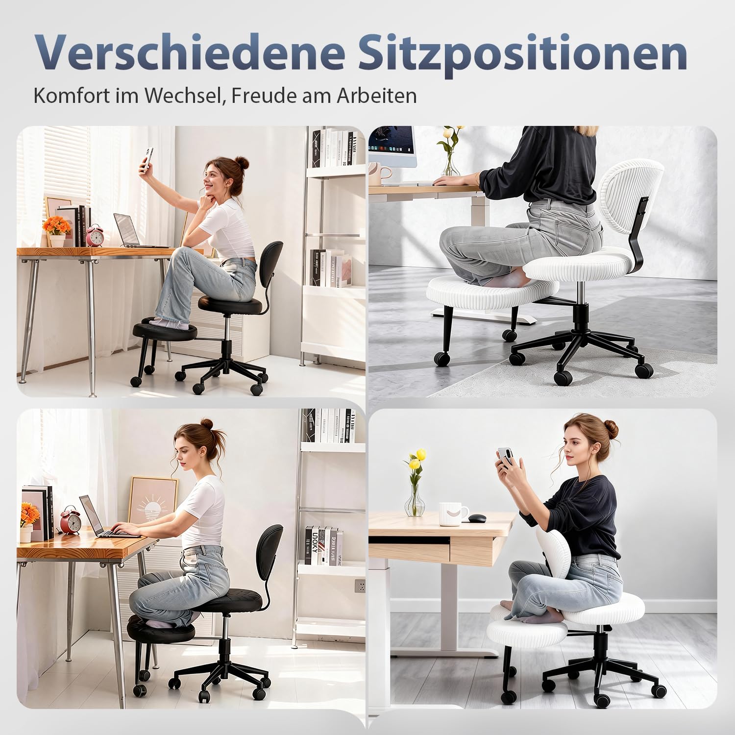 Kniestuhl mit gekreuzten Beinen, ergonomischer Schreibtischstuhl mit Verstellbarer Höhe, Meditationsstuhl für ADHS-Betroffene, gepolsterter Computerstuhl für Zuhause/Büro, Cordweiß
