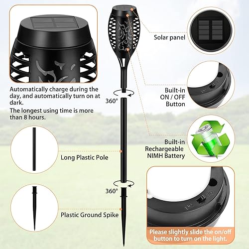 Miniatura 7 de AOUNQ Paquete de 4 antorchas solares impermeables para exteriores, llama parpadeante azul, luces solares de jardín para patio, antorchas Tiki para