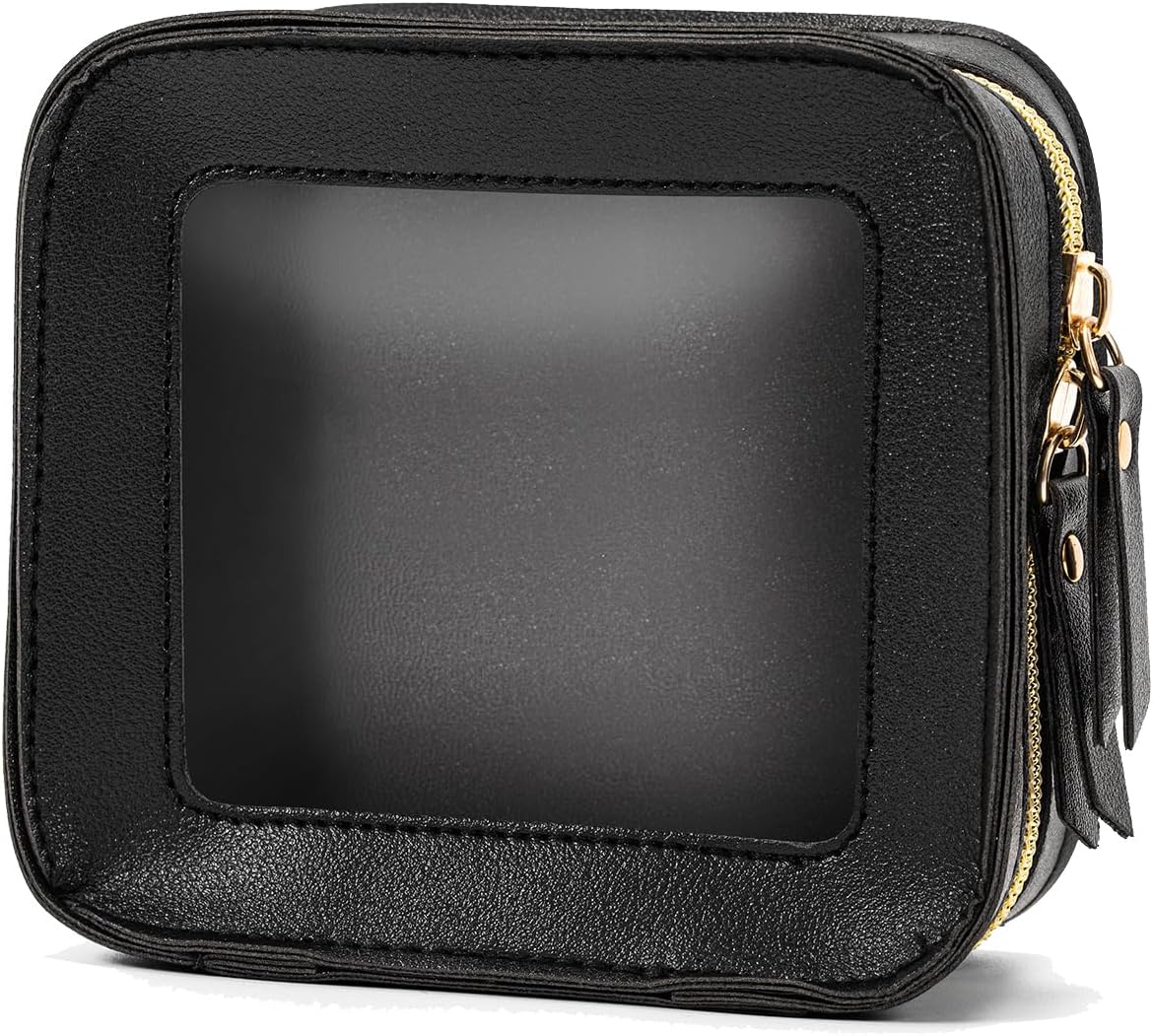 ZouwelSmall Clear Travel Toiletry Bag, Mini Clear Makeup Bag Toiletries Bag Small Makeup Bag for Purse, Waterproof TSA Approved Cosmetic Travel Pouch Organizer Bags with Zipper(Transparent Black, Mini)