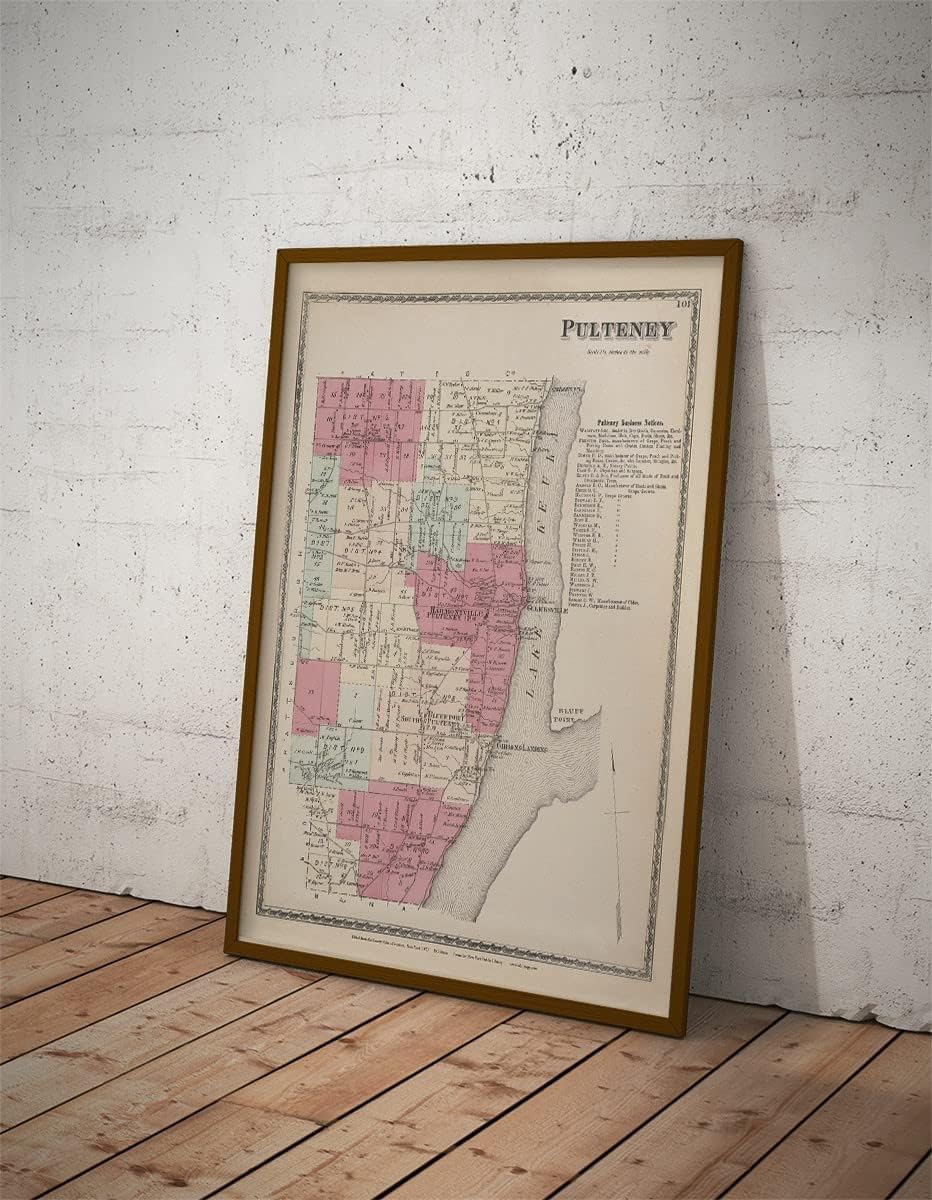 Pulteney 1873 Lake Keuka Gibsons Landing Steuben Co Beers New York Old Map Poster | 11x17 12x18 16x24 24x36 Historical Unframed Wall Art | Vintage Antique Rustic Print for Gift | Home Office Decor