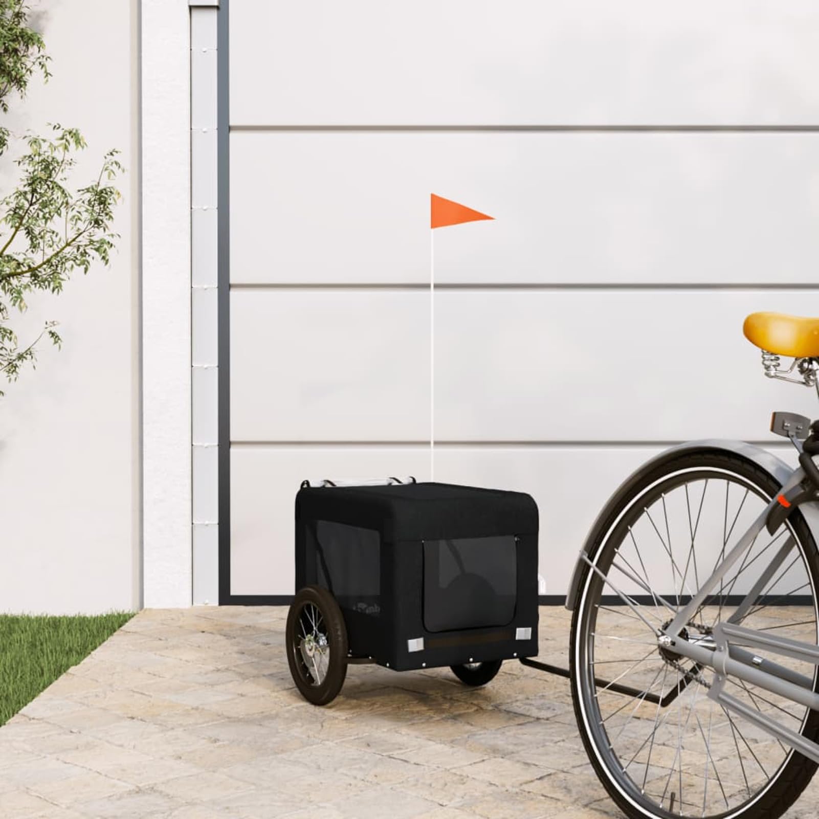 Vopese Pet Bike Trailer, Durable Iron Frame with Black Oxford Fabric, Compact Foldable Design for Small to Medium Dogs and Cats