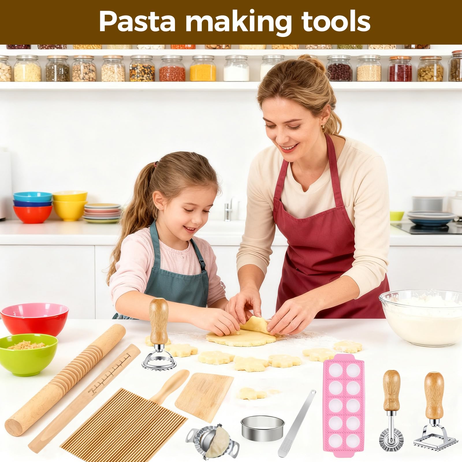 Kit de 11 outils de fabrication de pâtes - Rouleau à pâtisserie - Planche à gnocchi - Grattoir à pâte - Raviolis - Outils de fabrication de pâtes