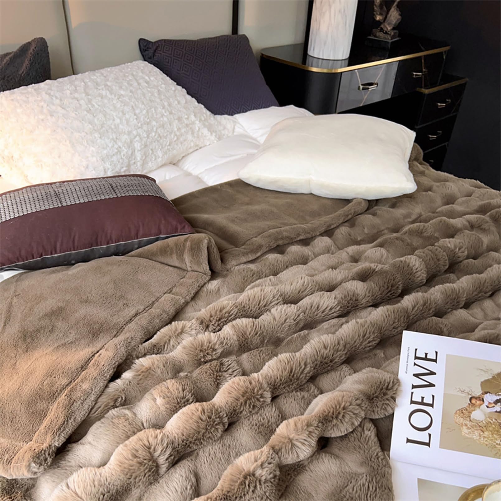 LGYKUMEG Faux Fur Blankets And Throws,Cosy Blankets For Adults,2 Ply Sherpa Blanket Double Bed,Coffee,200 * 230cm5.5kg
