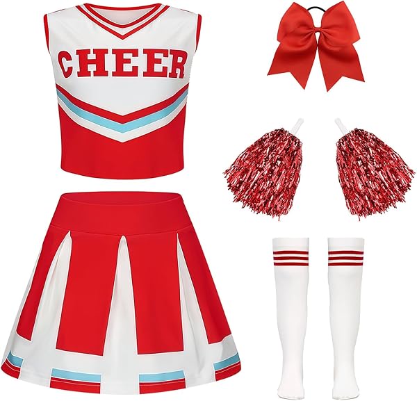 Luckyou Deguisement Pompom Costume De Cheerleader Déguisement Uniforme de Pom-pom avec Pompoms Chaussettes pour Halloween Mascarade Carnaval - 1