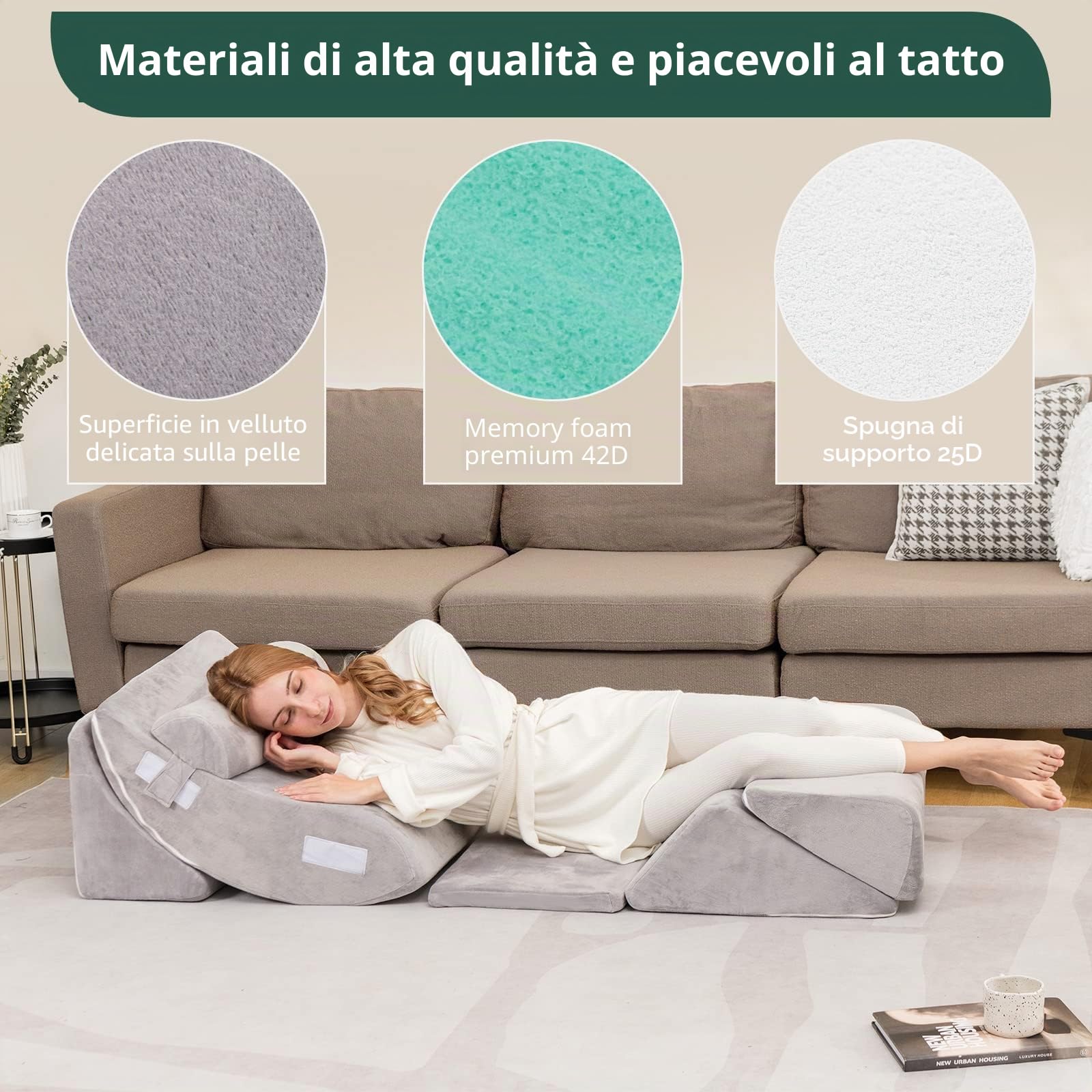 GIANTEX Set di 6 cuscini con zeppa in memory foam, cuscino da lettura con poggiatesta e cuscino gambe rialzate per dopo la chirurgia, gravidanza, sonno laterale
