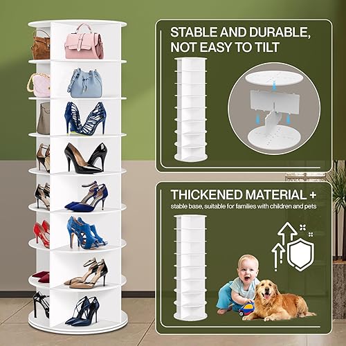 Miniatura 7 de Zapatero giratorio de 8 niveles, organizador de zapatos giratorio, estante giratorio de 360, ahorro de espacio, carrusel redondo de almacenamiento