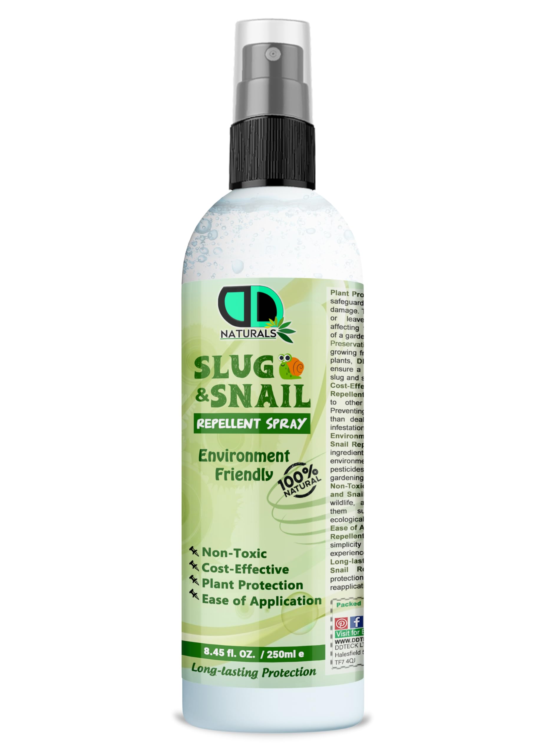 DD Teck Slug & Snail Max Repellent Spray - Natural Lavender Oil, Pet-Safe, Non-Toxic, High Efficiency Pest Control for Homes, Versatile Indoors & Outdoors - Responsible Eradication (250 Spray)