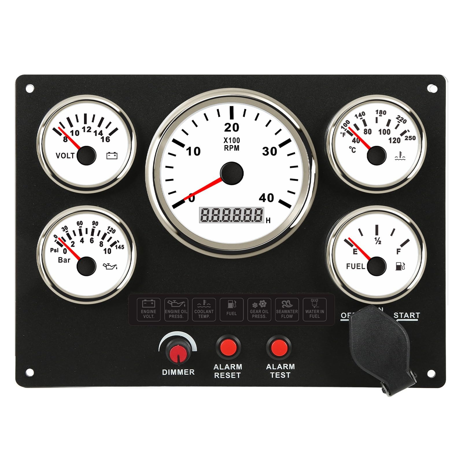 Pannello Strumenti per Barche 4000 Giri/min Contagiri Temperatura Carburante Misuratore Pressione Olio Voltmetro 5 Set Quadrante 0-4000 Giri/min 99999 9H con Pannello Strumenti per