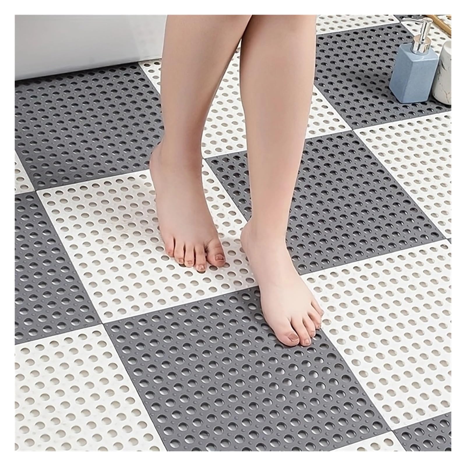 Duschmatte rutschfest Badezimmermatte, wasserdichte Spleißmatte, einfarbiger Badteppich, ausgehöhlte Duschkabinenmatte for Badezimmer(12pcs)