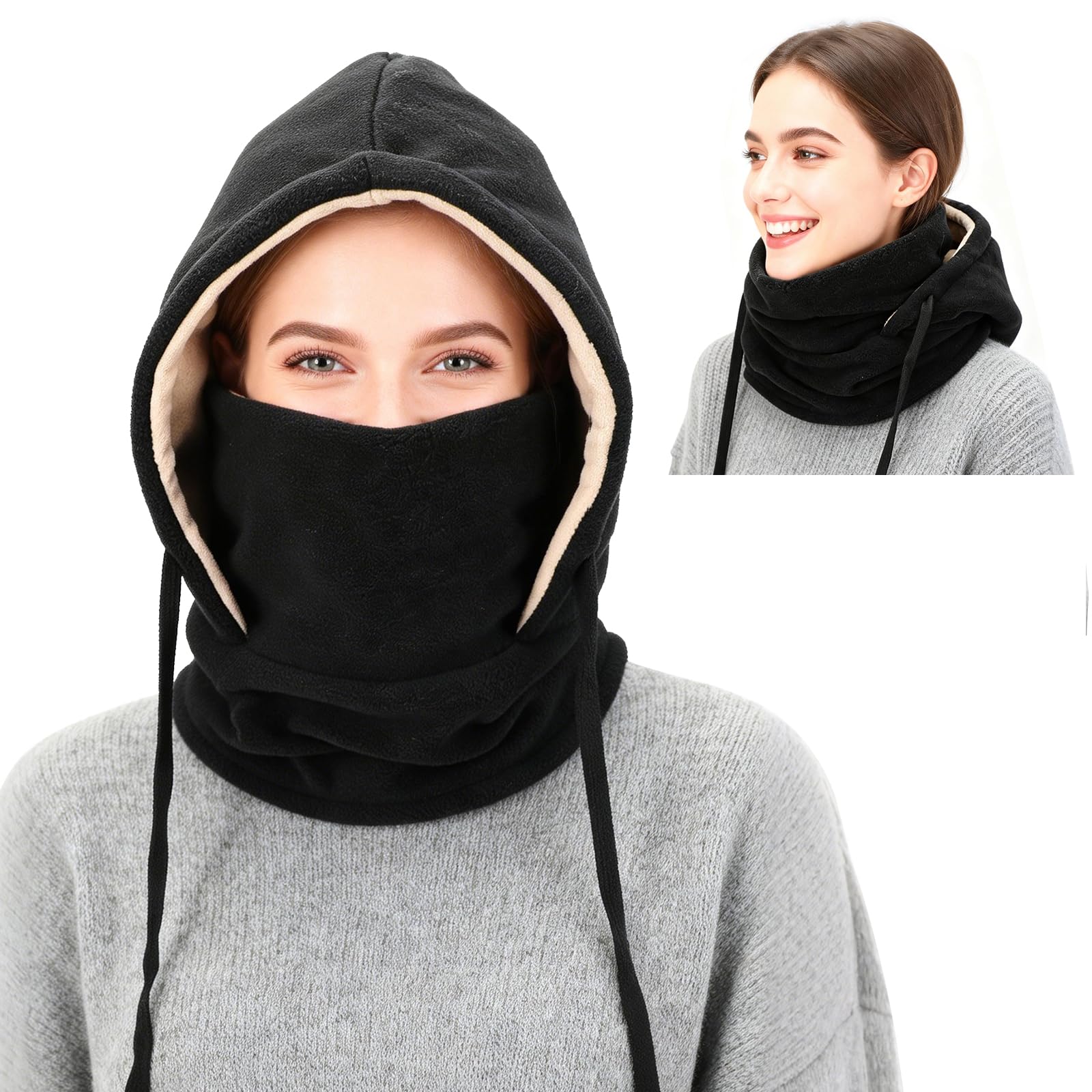 TAGVO Pasamontañas Invierno Capucha Polar Máscara de Esquí, Balaclava Termico de Forro Polar Multifuncional Pasamontañas de Ciclismo Capucha para Hombre y Mujer