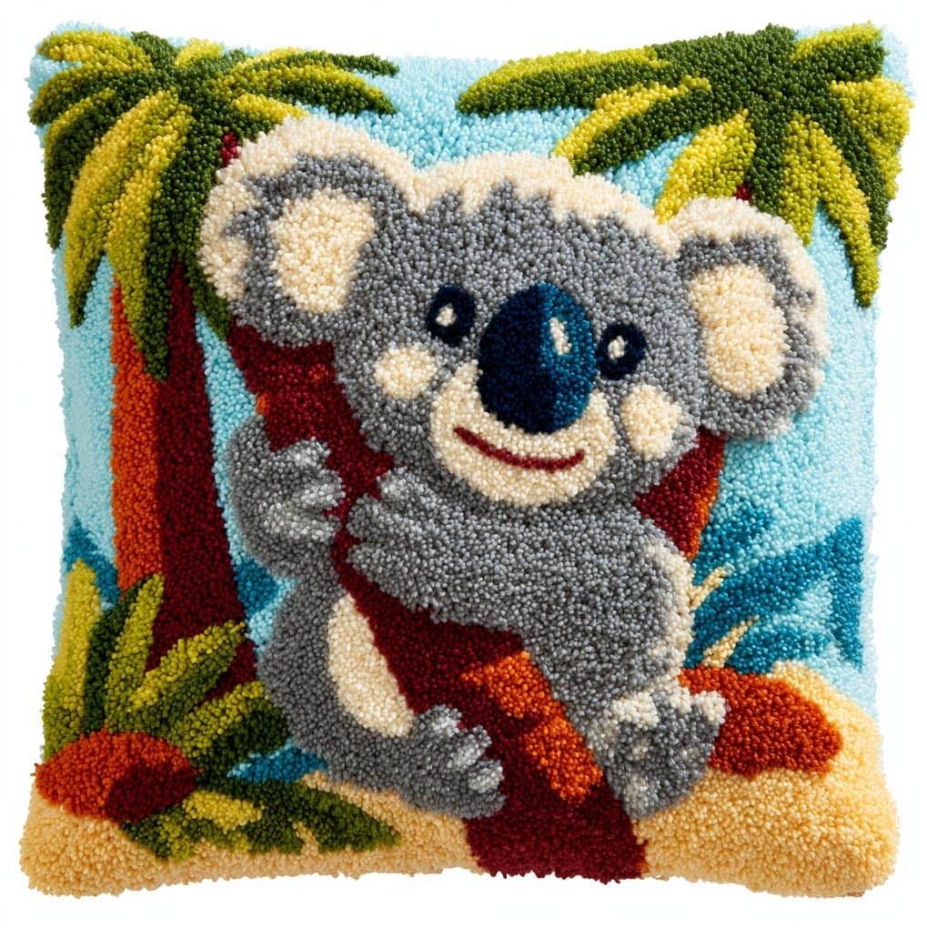 WallustrioaW Latch Hook Kits for Adults,Tropical Koala,DIY Latch Hook kit Cushion Throw Pillow Embroidery Craft for Beginner Christmas,Birthday Gifts,17x17in