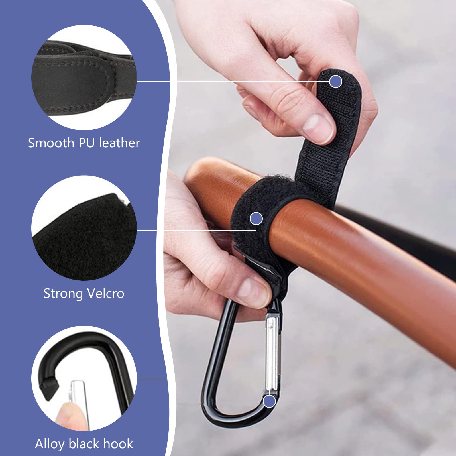 4 Pezzi Ganci per Passeggino, Accessori per Passeggino, Ganci Carrozzina Porta Borse con Moschettone Clip Carrozzina, per Borsa Fasciatoio Borse, Bag Sospese, Borraccia