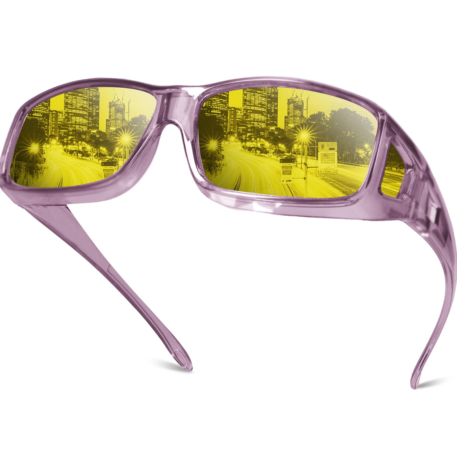night vision driving glasses fit over eyeglasses for men women, anti-glare polarized nighttime glasses yellow lens
