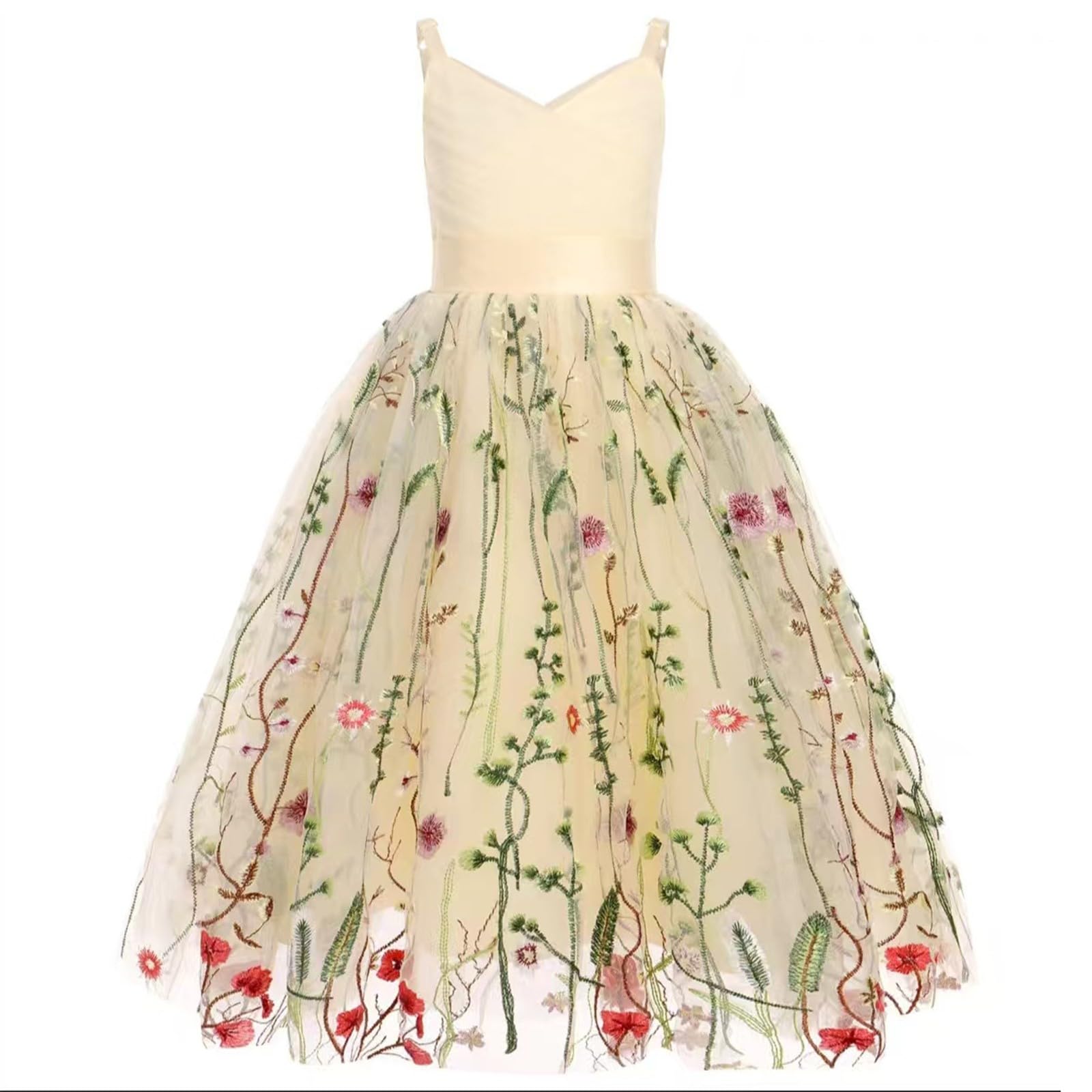 Generisch Vestido de fiesta de encaje bordado para niños, vestido de cumpleaños para niñas, vestido de fiesta elegante con diseño de tirantes