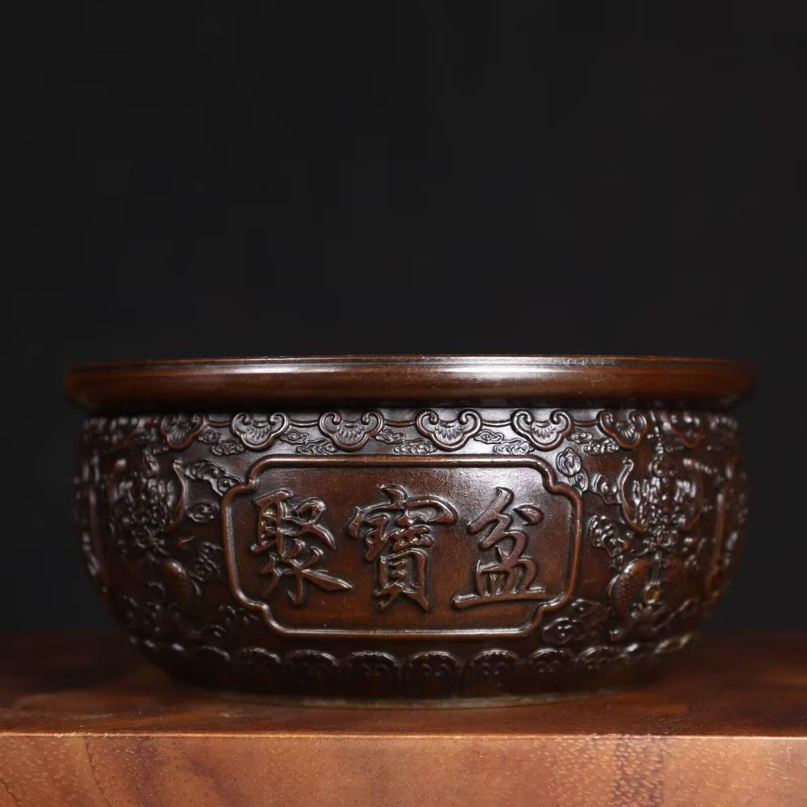 Dytartzx 11* Pure Copper Treasure Bowl Statue, Feng Shui Wealth Bowl Cornucopia, Home Office Decor Good Luck Figurine For Prosperity Fortune Collection