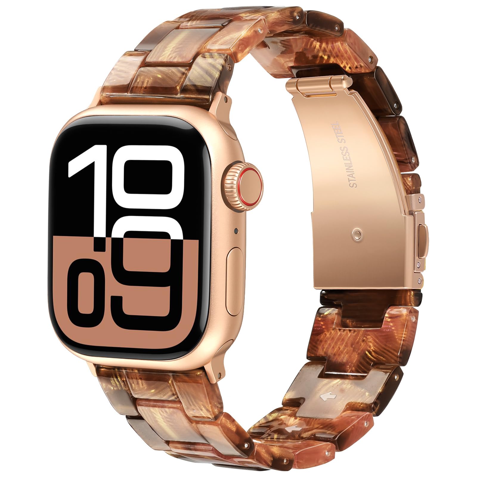 V-MORO Resin Band Compatible with Apple Watch Series 7/8/9/10/11 41/40/38/42mm, Women Fashion Strap for iWatch Series 6/5/4/3/2/1/SE, Lightweight Bracelet Wristband Replacement, Ivory White-Rose Gold — view 19