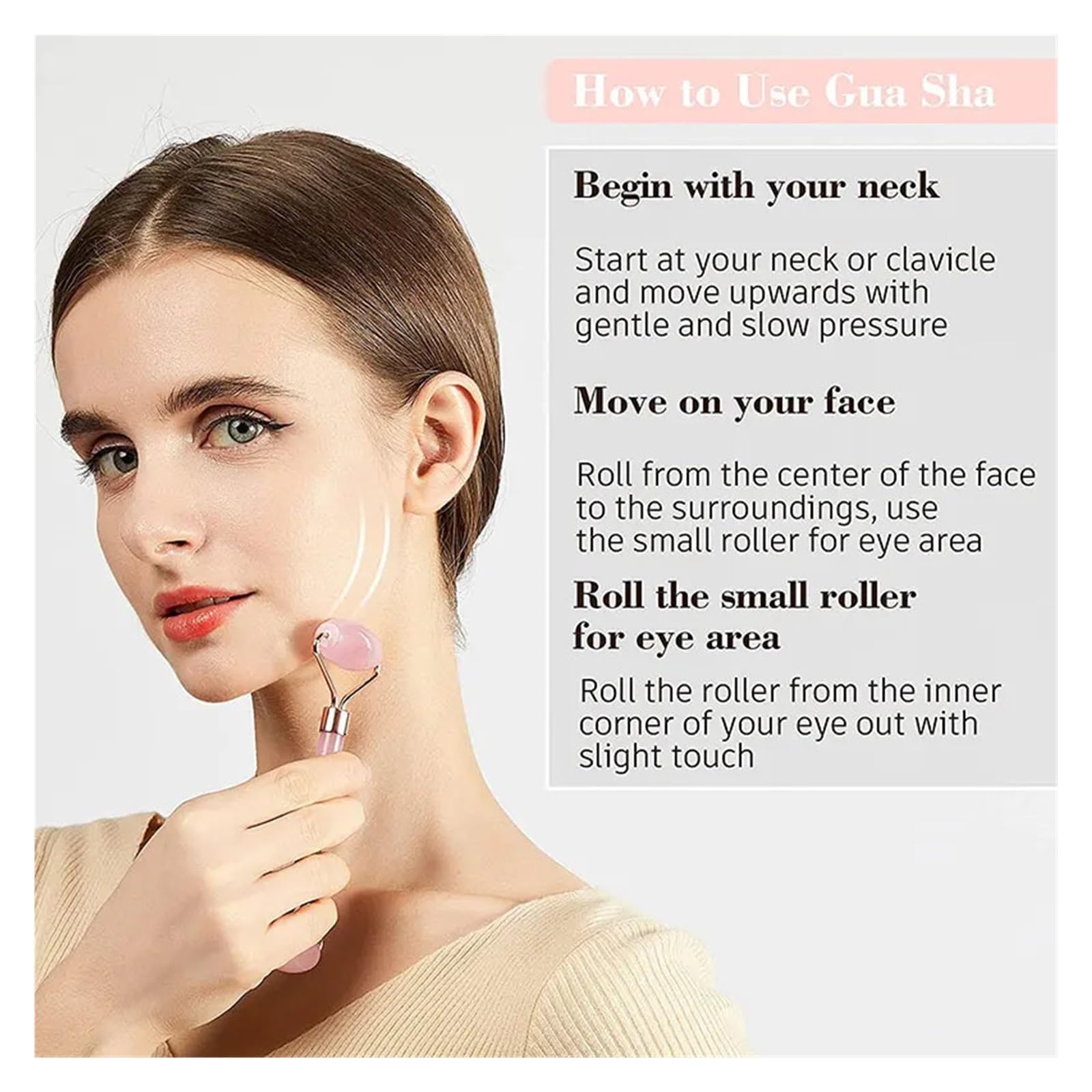 Rose Quartz Face Jade Roller Massagers Guasha Set Gua Sha Tools Natural Stone Gouache Scraper for Massage Beauty Tool(Type 12)