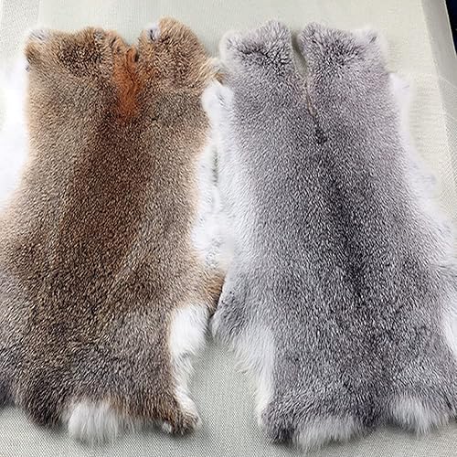 Miniatura 4 de 2 piezas de piel de conejo curtida natural, piel de conejo con cuero de calidad de costura, (gris natural + amarillo pajita)