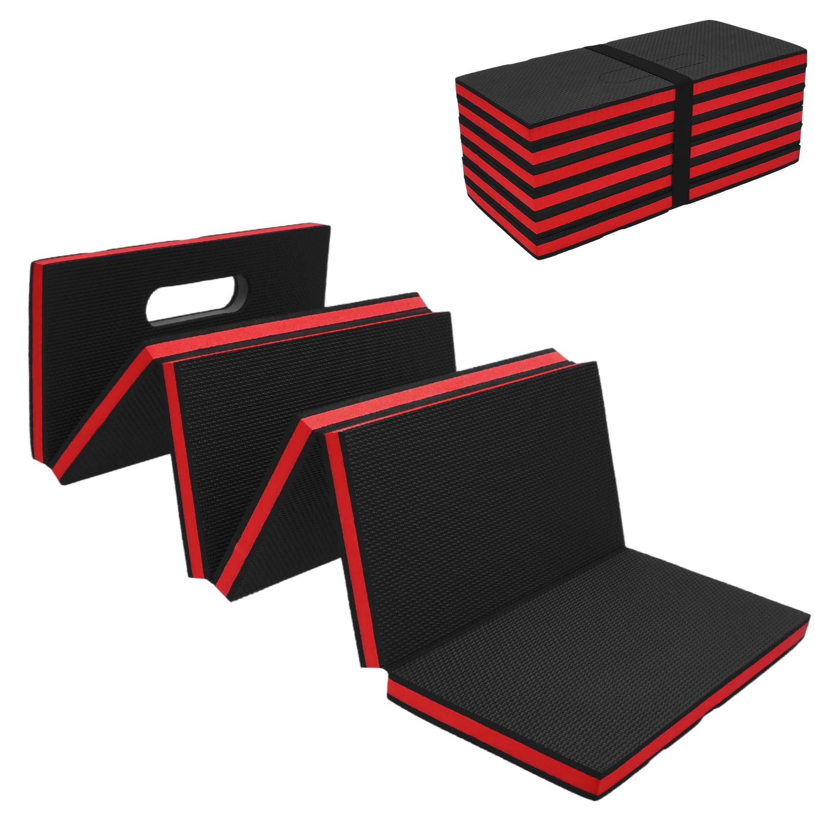 Wameitf Black, Red Foldable Eva Foam Work Mat, Waterproof Thickened Mechanics Work Mat For Lying, Kneeling And Sitting, 114.5X39.7x2.67cm,Portable Mechanic Mats For Workout Garage Gardening Camping And Picnic
