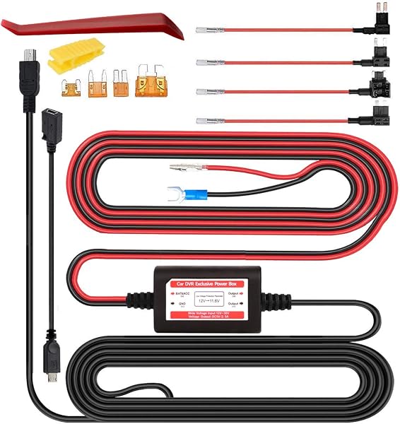 Gebildet Dash Cam Hardwire Kit, Mini/Micro USB Câble Rigide Kit de Voiture, DC 12V- 24V à 5V, Viens avec ACU/ACS/ACN Mini/ACZ Micro 2Fusible, Protection de Drain de Batterie Réelle de 11.6V - 1