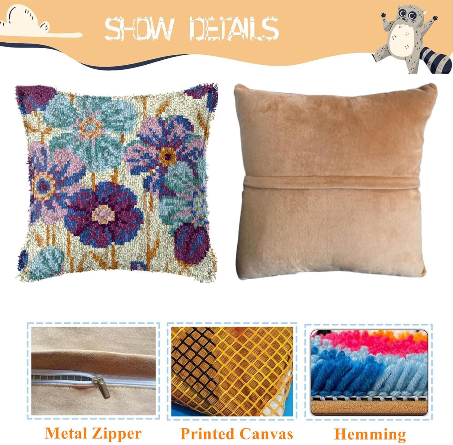 EMISTEM Latch Hook Kits for Adults - Latch Hook Pillow Kits, Crochet Yarn Kit for Beginners, DIY Needlework Crafts Cover Case with Printed Canvas, Gift Packaging. (Daisy Flower,17x17 inch)