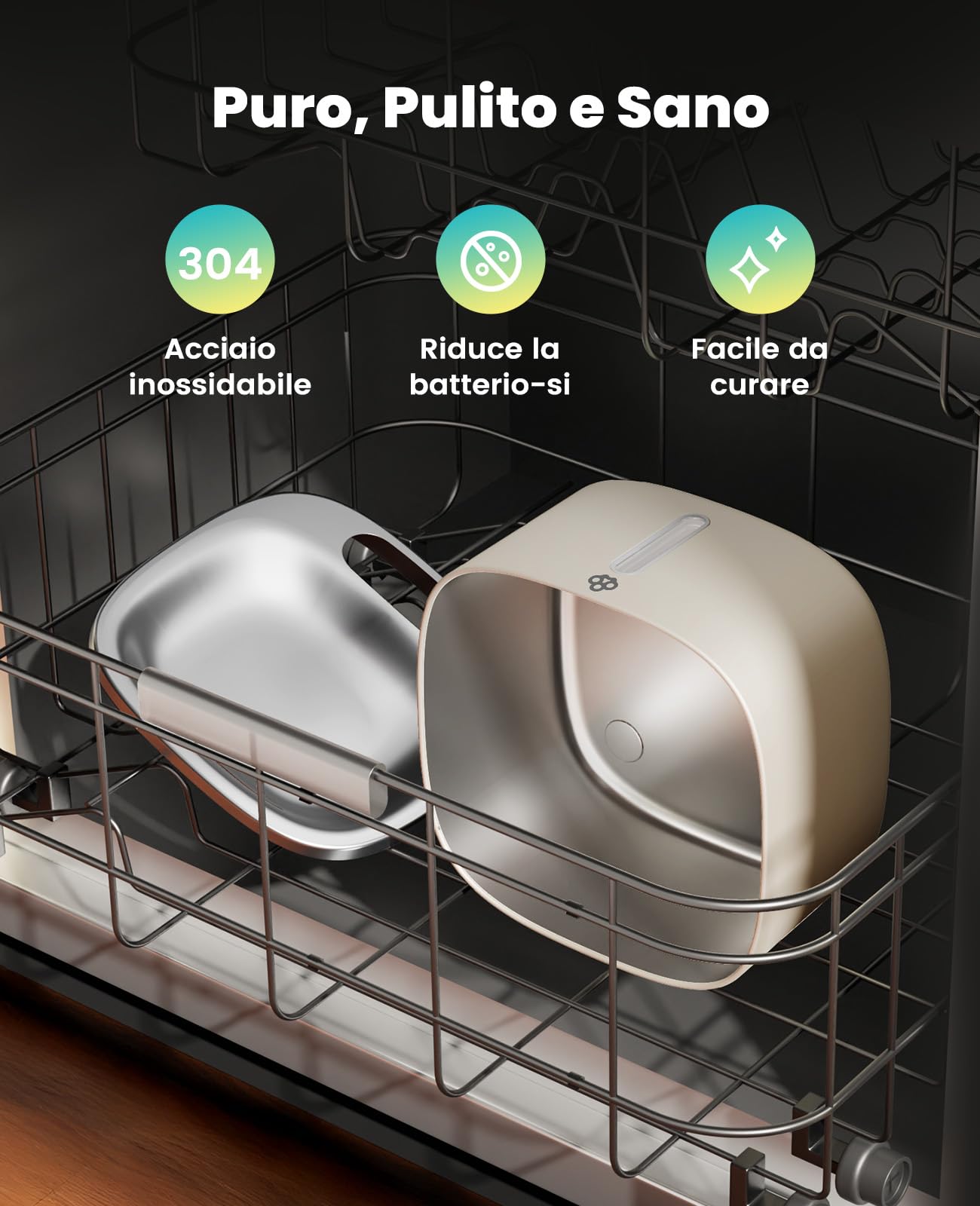 oneisall Fontana per gatti senza fili, Fontana per gatti da 3,5L in acciaio inox, batteria da 5000 mAh, fontanella per gatti con rilevatore di movimento, pompa dell'acqua silenziosa, 3 filtri