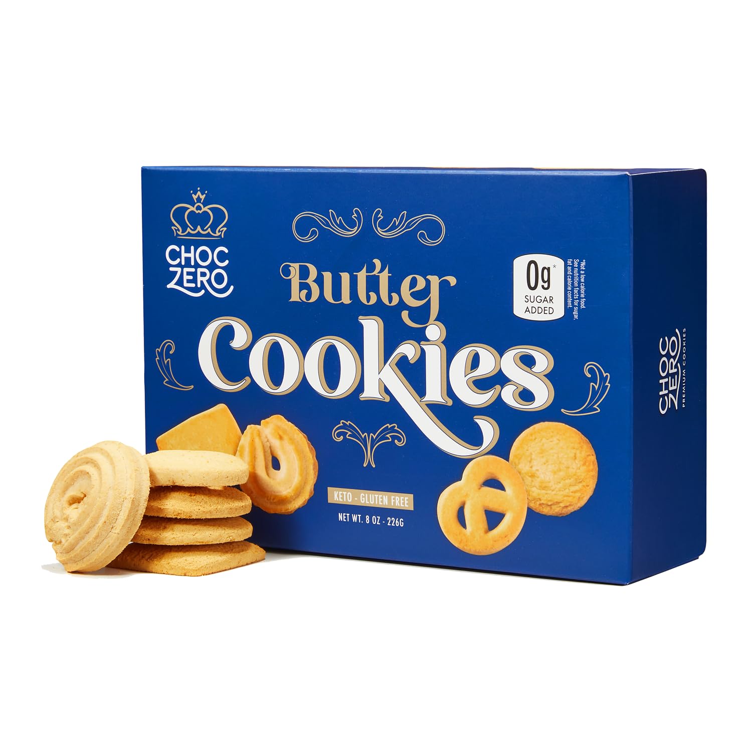 ChocZeroKeto Butter Cookies, Sugar Free Danish Shortbread, Gluten Free, Low Carb, High Fiber, 8 oz Box