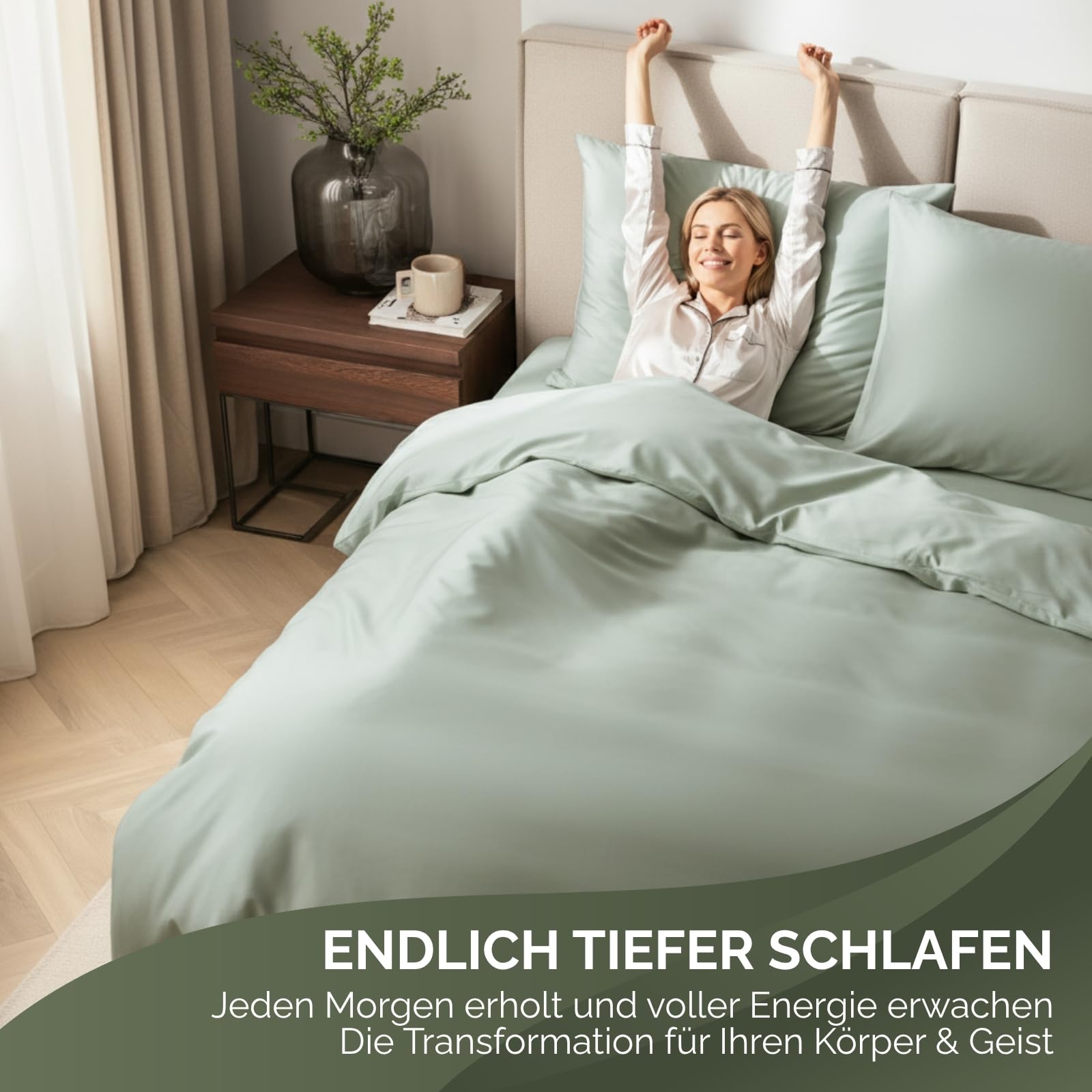 SALADHOUSE Spannbettlaken 180x200 Grün mit extra tiefen Taschen (bis 30cm) 360° Gummizug I Straffer Sitz ohne Verrutschen I Boxspring Spannbetttuch aus Ägyptischer Baumwolle Satin I ÖKO-TEX Bettlaken