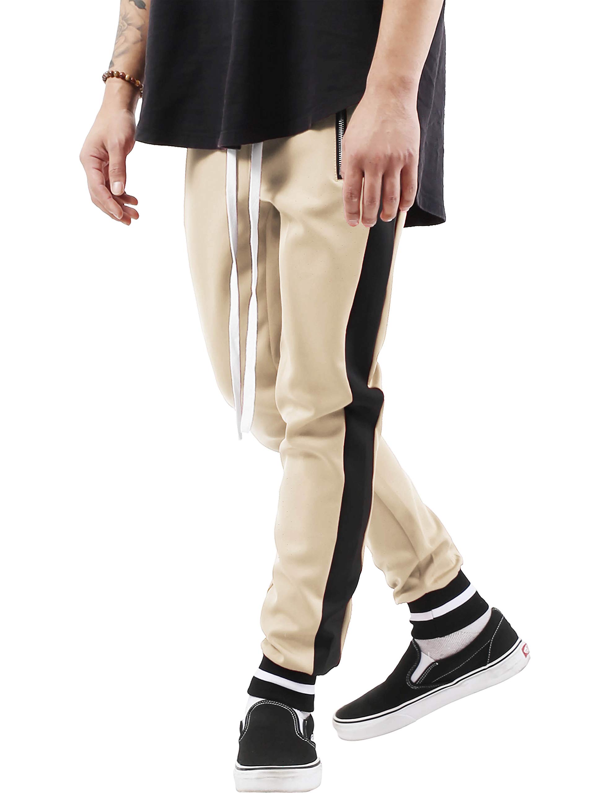 Mens Stripe Stretch Skinny Fit Track Pants (2X-Large, tp0180_Sand)