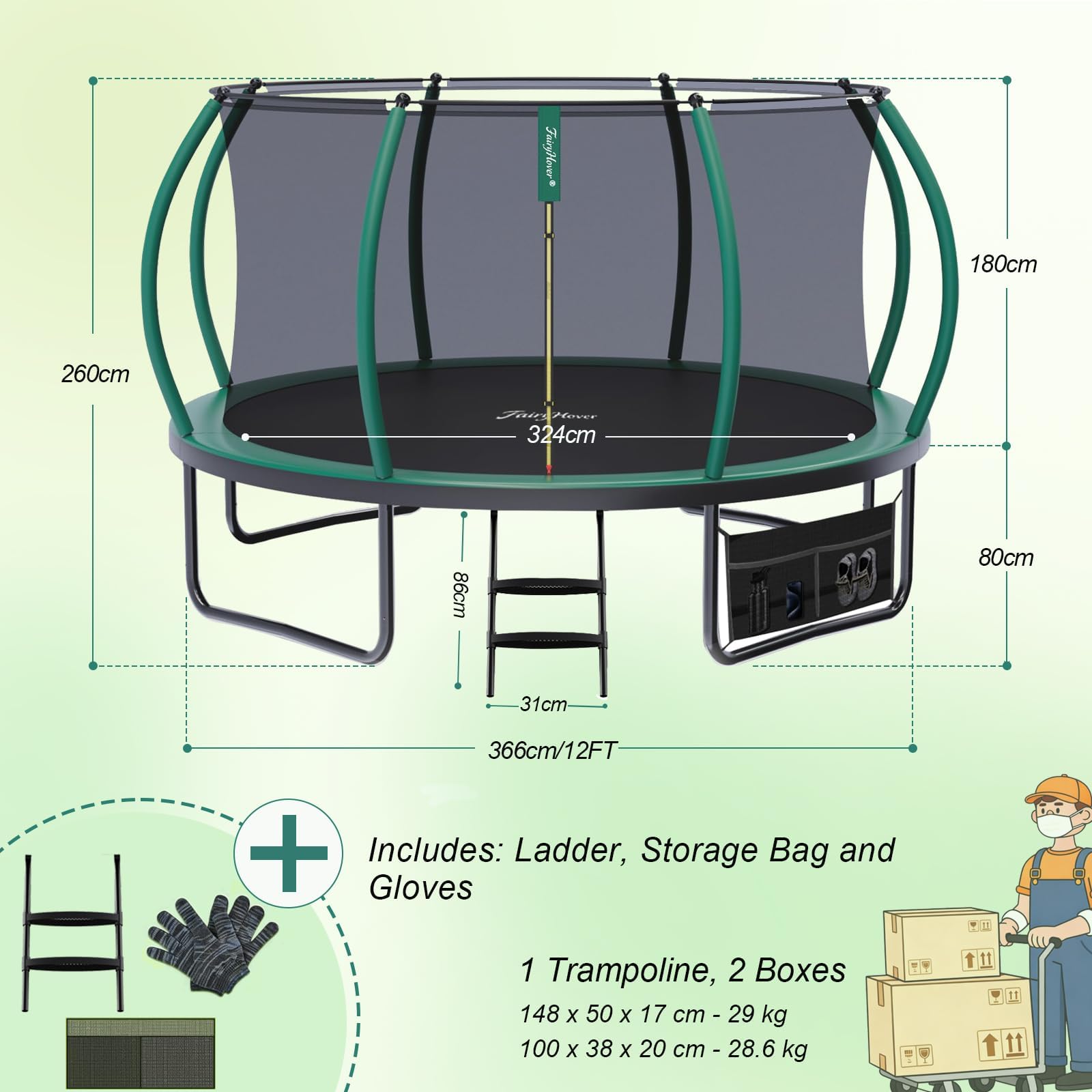Trampolin Outdoor,Gartentrampolin mit Sicherheitsnetz,Rundes Kindertrampolin mit Leiter und Schuhbeutel,Kürbis-Design Riesentrampolin,Outdoor Trampolin für Kinder & Erwachsene