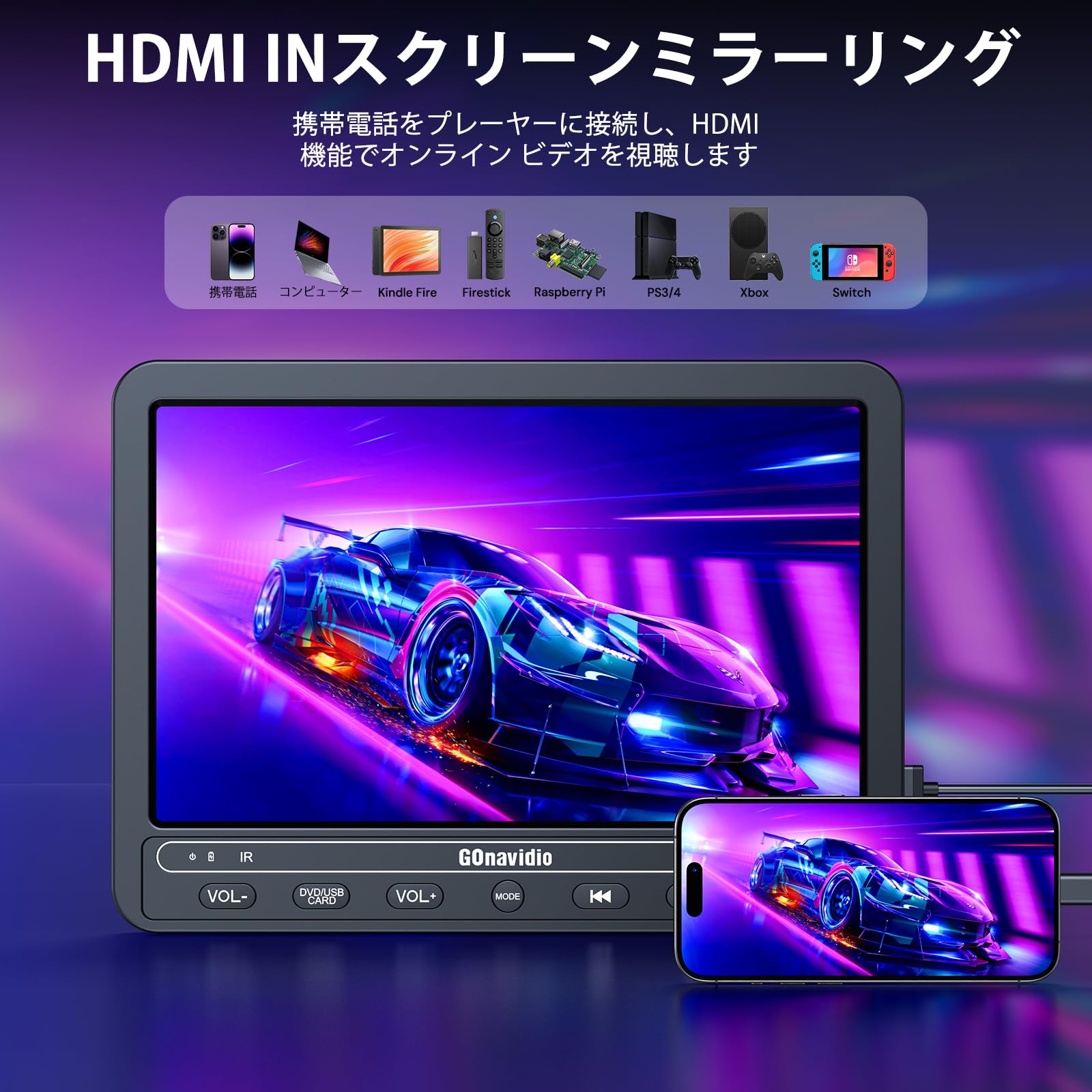 Amazon.co.jp: GOnavidio 10.5 インチ ヘッドレストモニター フロント 