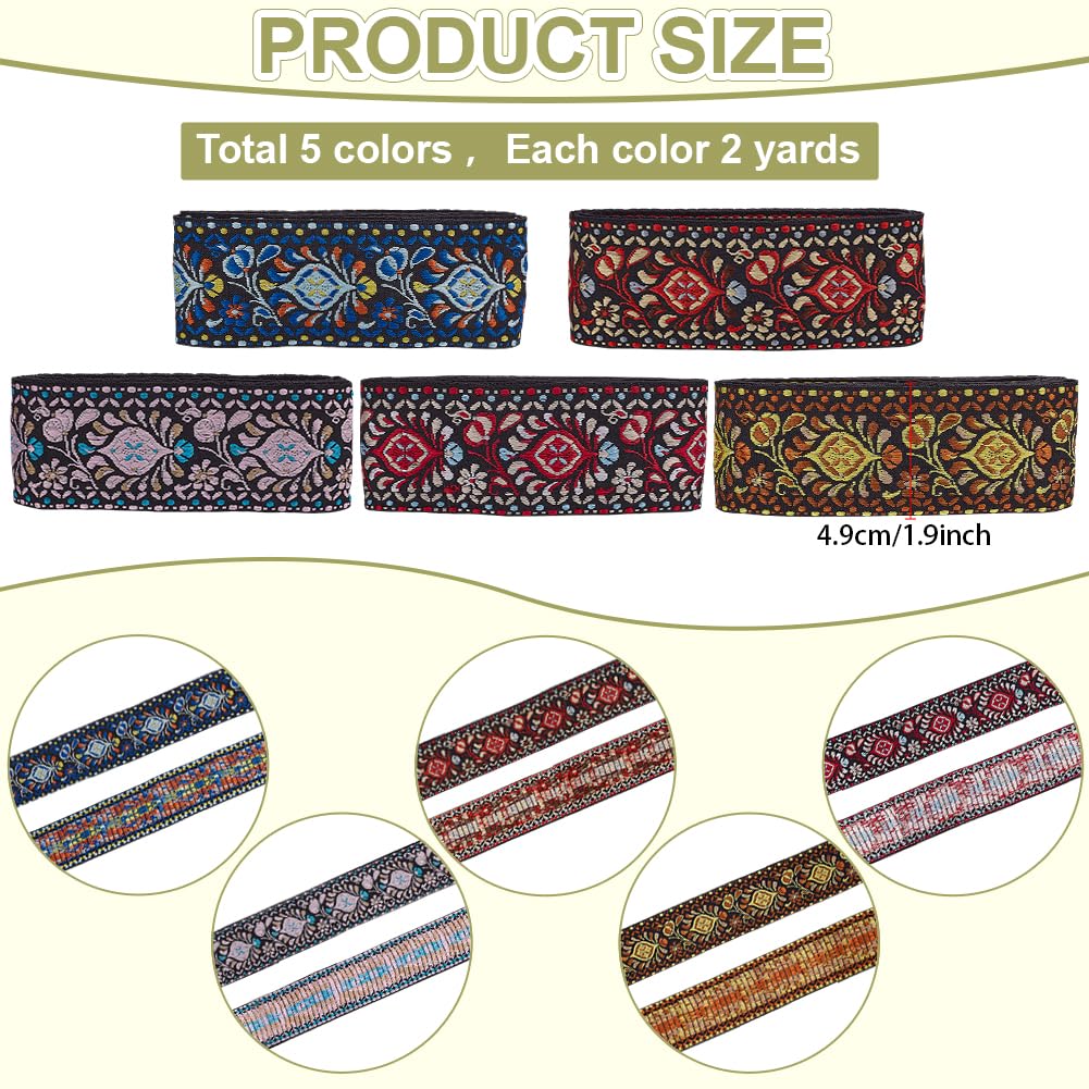 SUPERFINDINGS Stickerei-Spitzenband – 6 Rollen, Je 2 Meter, 38mm Breit, Polyester-Jacquard In Verschiedenen Farben, Für DIY & Nähen