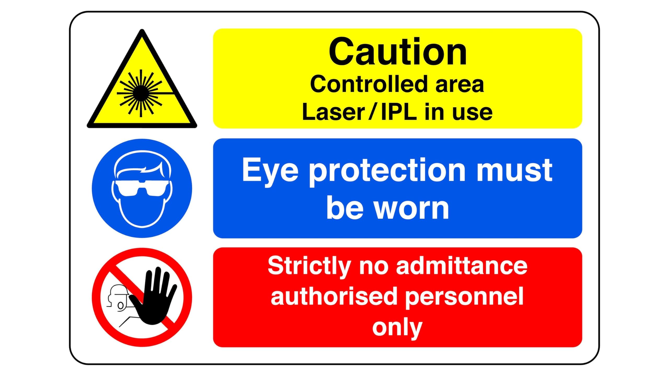 Safety First Display LTD Caution controlled area laser in use sign- 3mm Aluminum Dibond for indoor/outdoor usage (300mm x 200mm) 7m Viewing Distance.