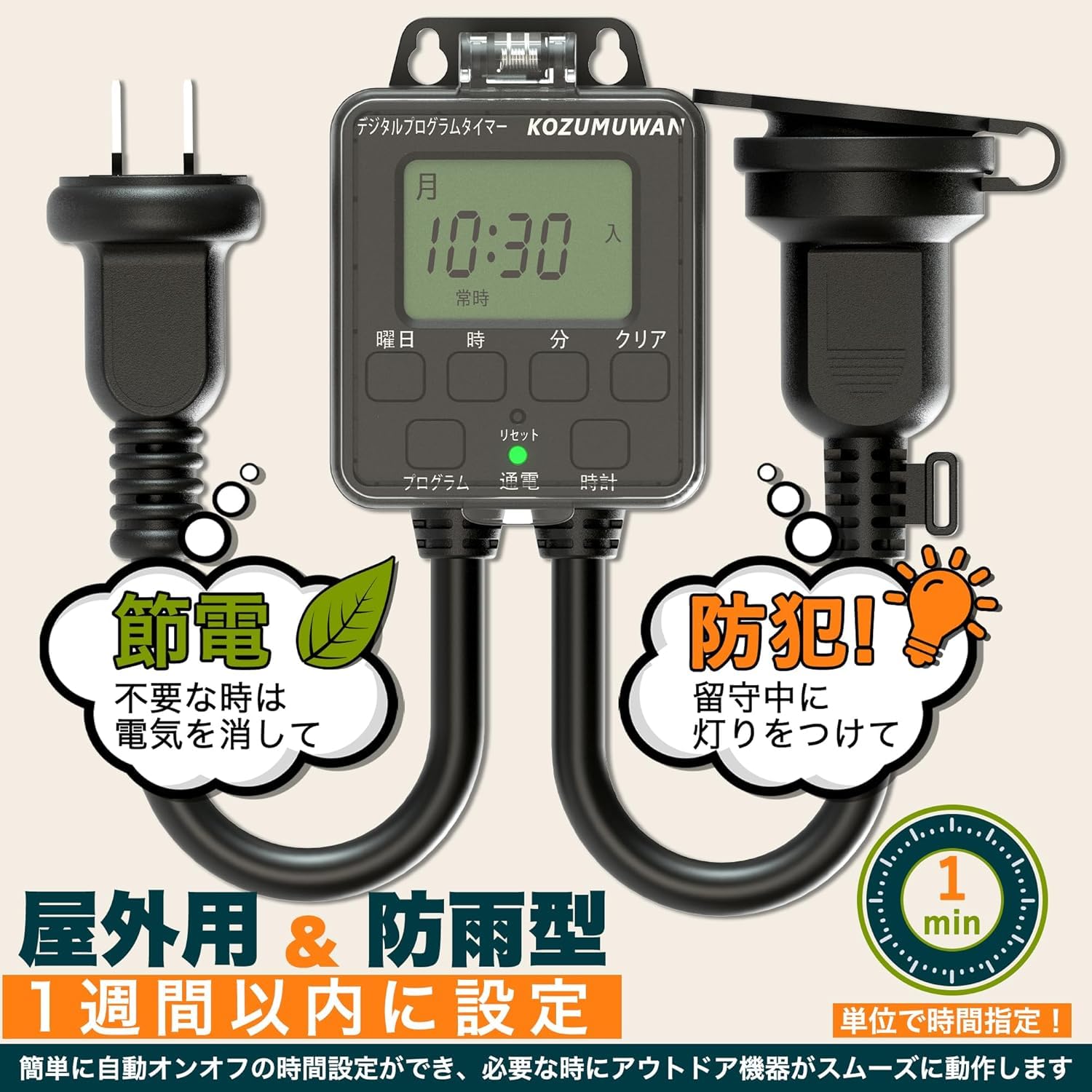 Amazon｜デジタル コンセントタイマー 防犯灯 照明 防水キャップ付 防