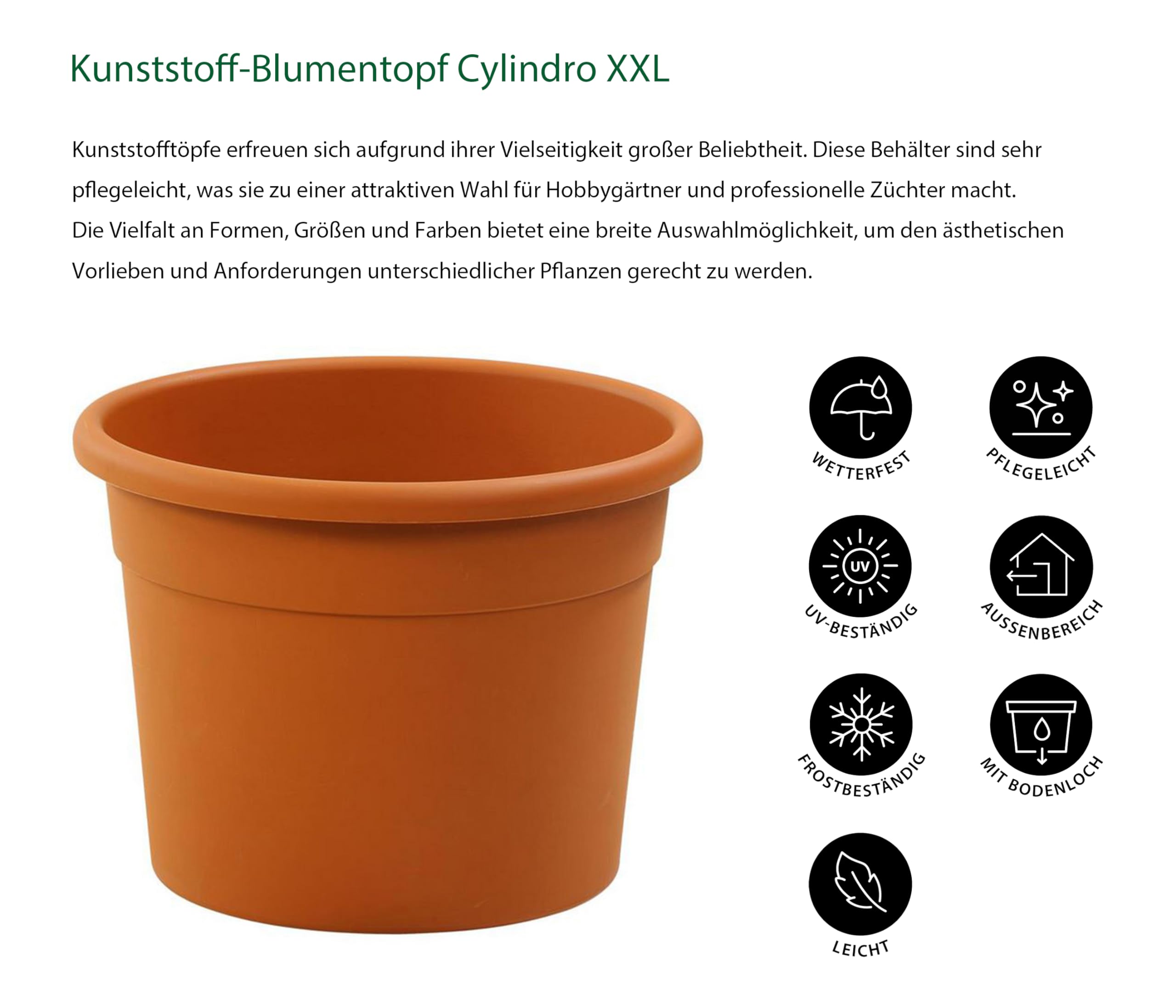 Dehner Blumentopf Cylindro XXL, orange, Ø 80 cm, Höhe ca. 60 cm Garten