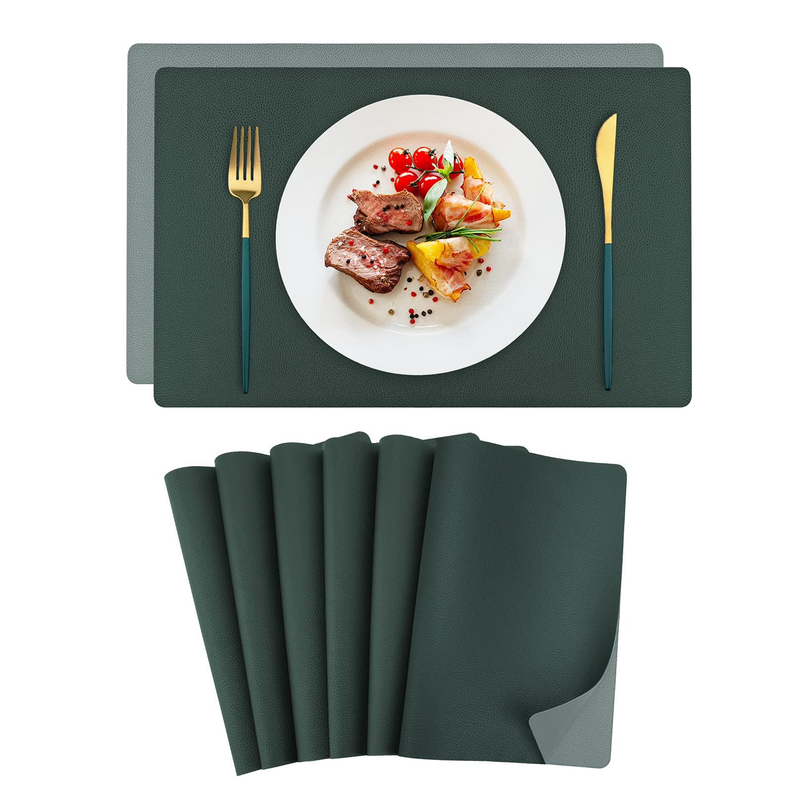 Set de table en cuir synthétique bicolore vert menthe 42x30 cm lot de 6