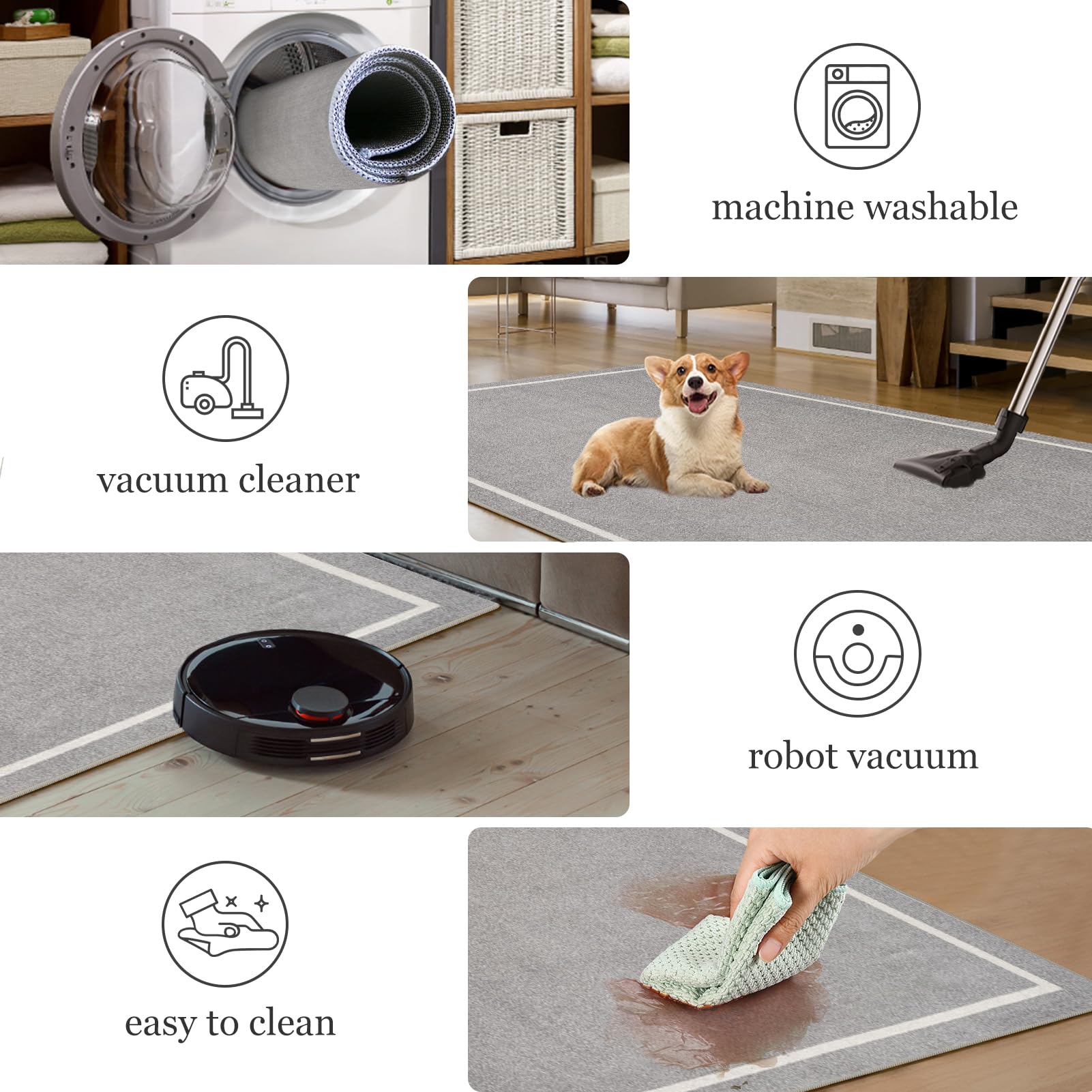 Teppich Läufer Flur rutschfest Küchenteppich Waschbar 60 x 180 cm Grau Flurläufer Teppichläufer Fußmatte Lang Korridor Teppiche Läufer für Küche, Wohnzimmer, Schlafzimmer