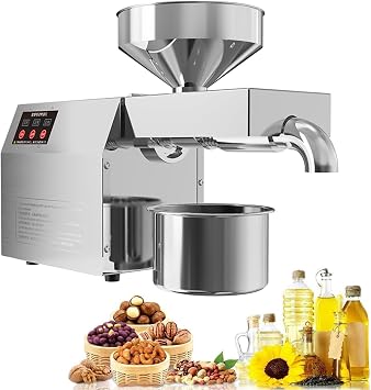 Commercial Automatic Oil Press Machine,Industrial Oil Pressing Machine, Cold Hot Press Food Grade All Stainless Steel High Oil Extractor,for Peanut Sesame Canola Coconut Soybean,110V