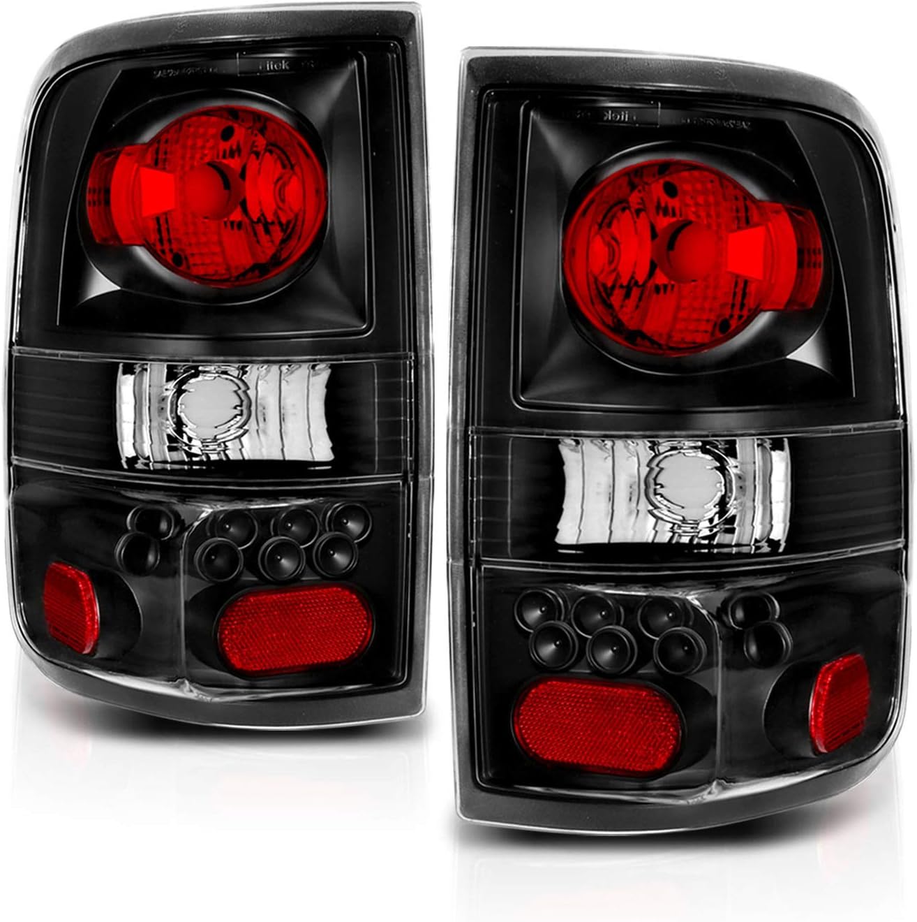 AmeriLite for 2004-2008 Ford F-150 Truck Euro Black Replacement Tail Lights Assembly Pair - Passenger and Driver Side