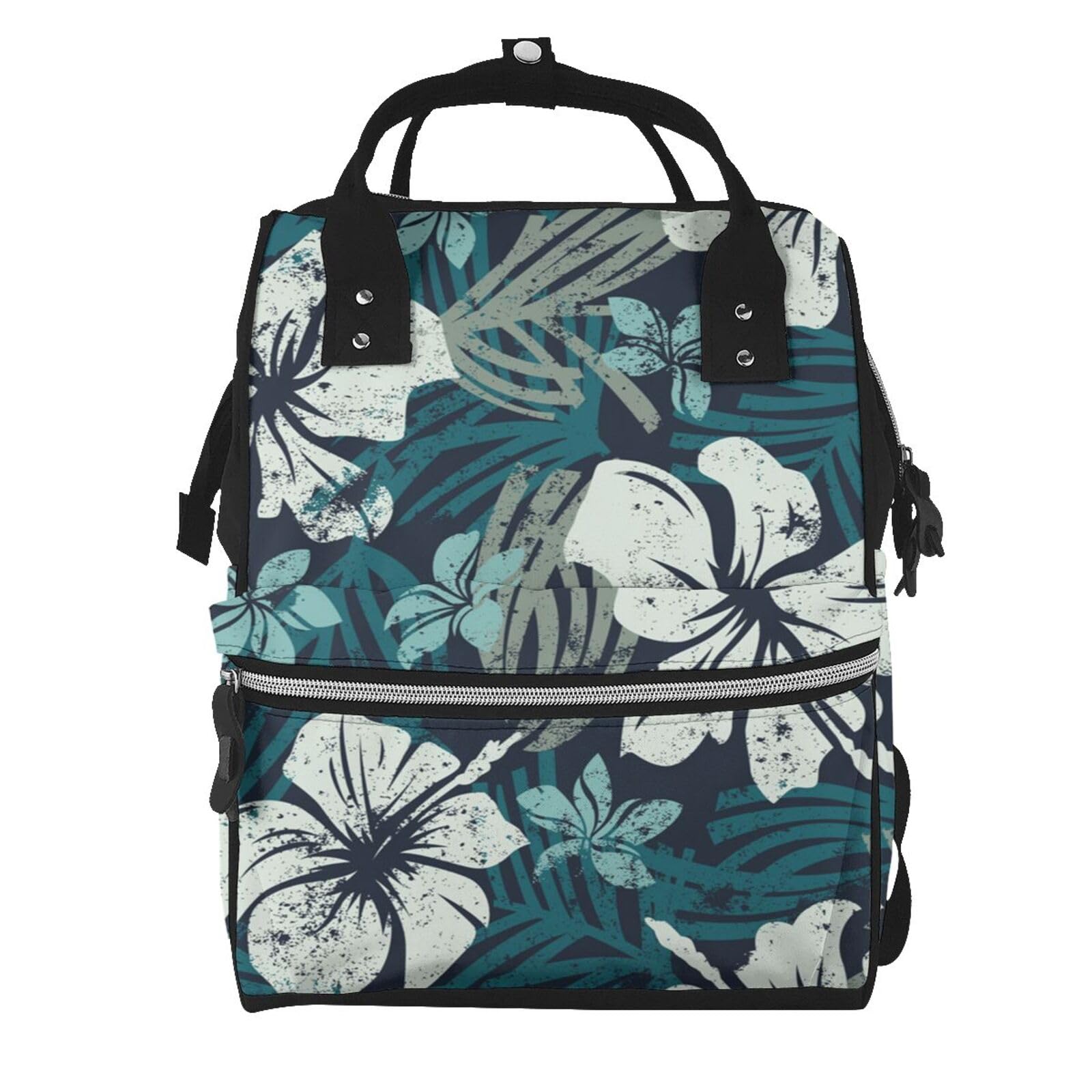 Sac à dos à langer hibiscus noir grande capacité pour bébé - 7