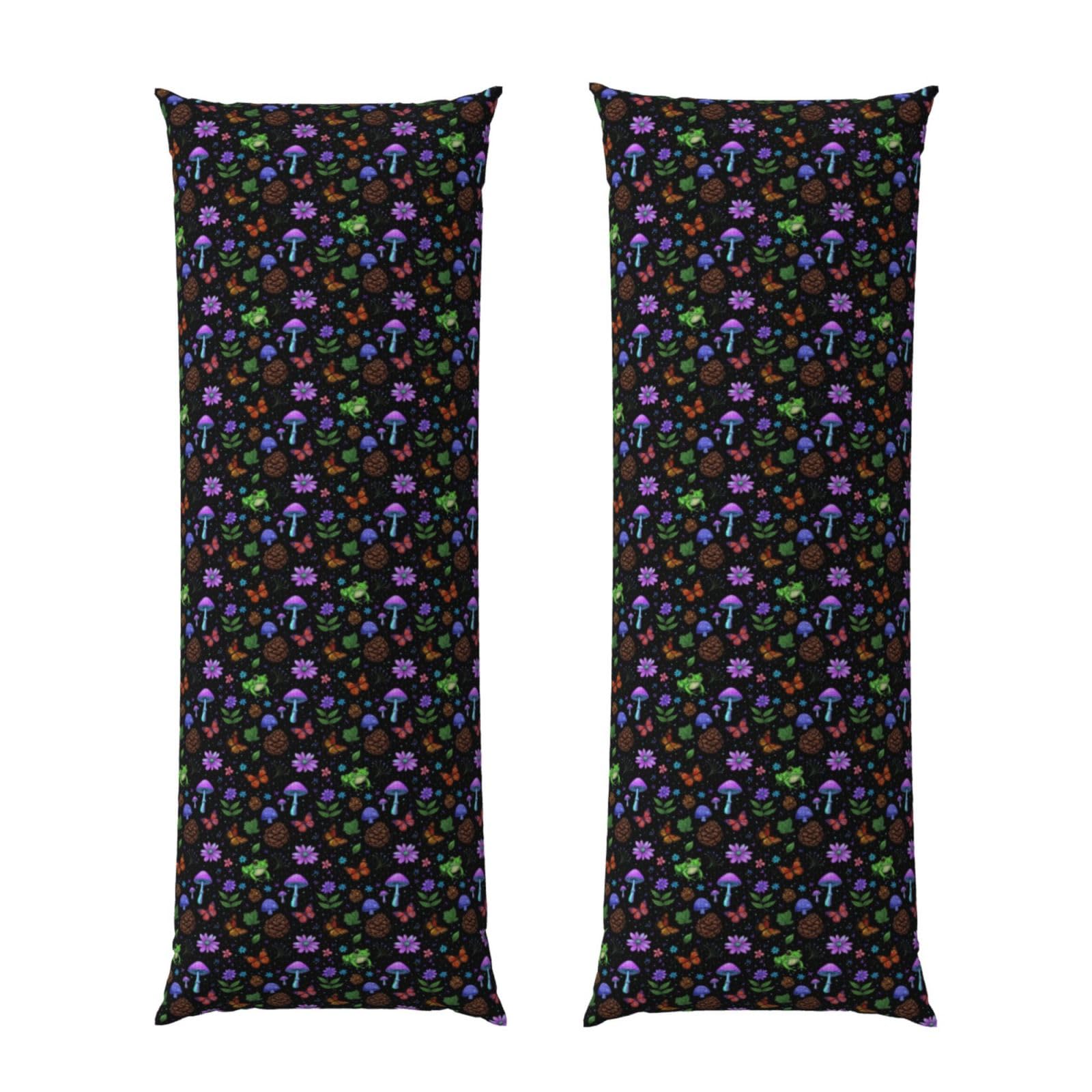Long Pillowcase 20x60 Goth Moon Frogs Moth Magical Mushroom Leaves, Body Pillow Cover with Hidden Zipper, Premium Quality Velvet, Breathable Rectangular Case for Bed Couch
