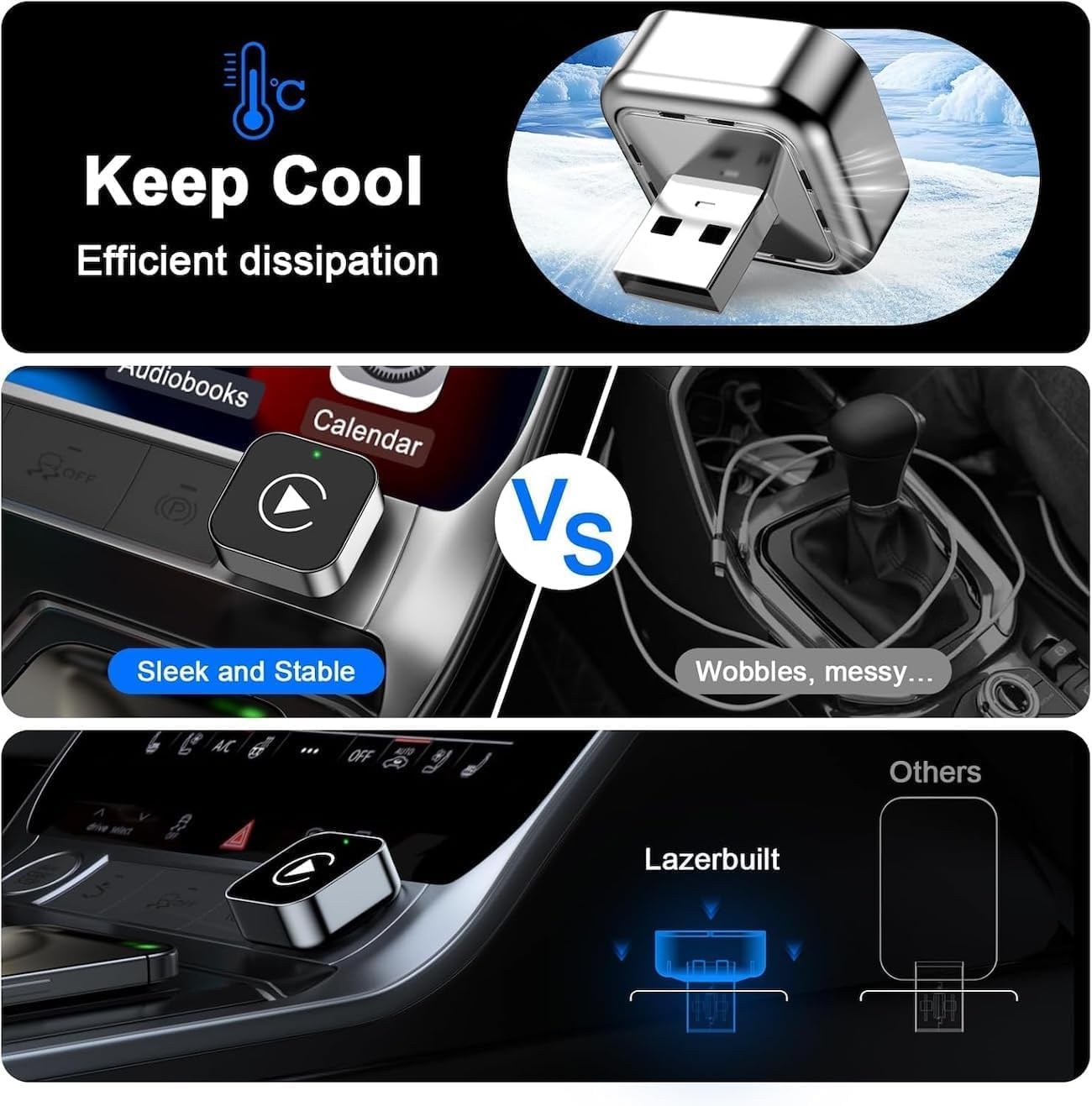 Wireless CarPlay Adapter,Schnelles Upgrade auf Kabellos für Apple CarPlay & Android Auto, Plug & Play, Bluetooth 5.0, Mini & stabile 5GHz WLAN, kompatibel iOS 10+/Android 11+ & Autos ab 2016