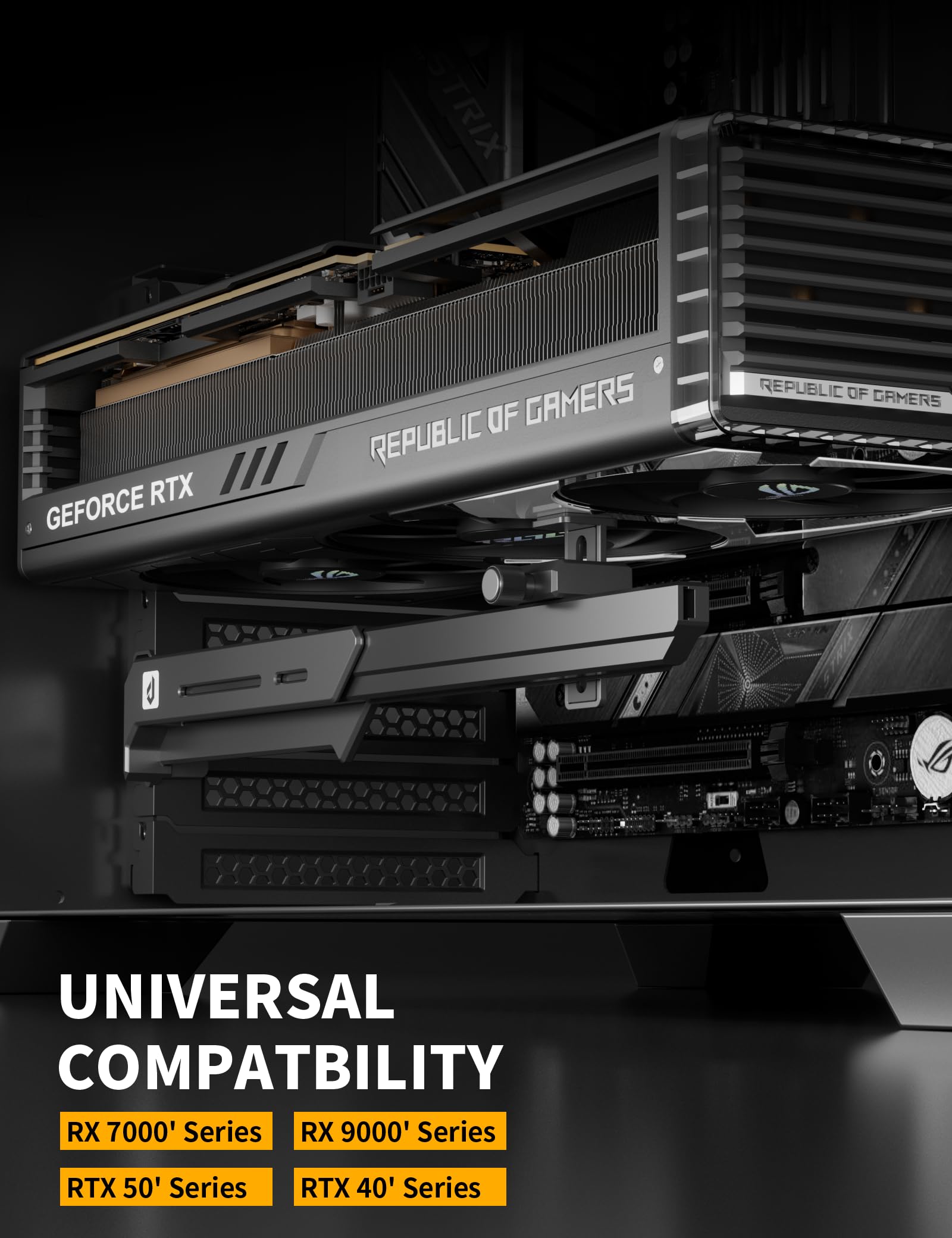 upHere GL7 Support de GPU en alliage robuste pour carte graphique réglable pour cartes vidéo universelles, design rail coulissant, noir