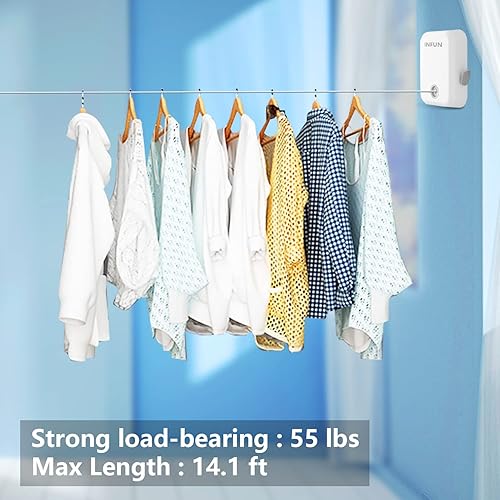 Miniatura 6 de INFUN Tendedero retráctil de 141 pies línea de ropa para interiores y exteriores línea de lavandería resistente para montaje en la pared