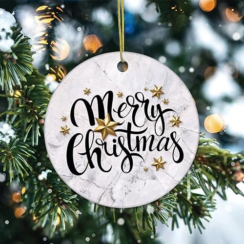 Vista 26 de Two-Side Printed Merry Christmas Marble Ceramic Christmas Ornament, Novelty for Family Friends Kids, Marble Printed Christmas Keepsake Pendants